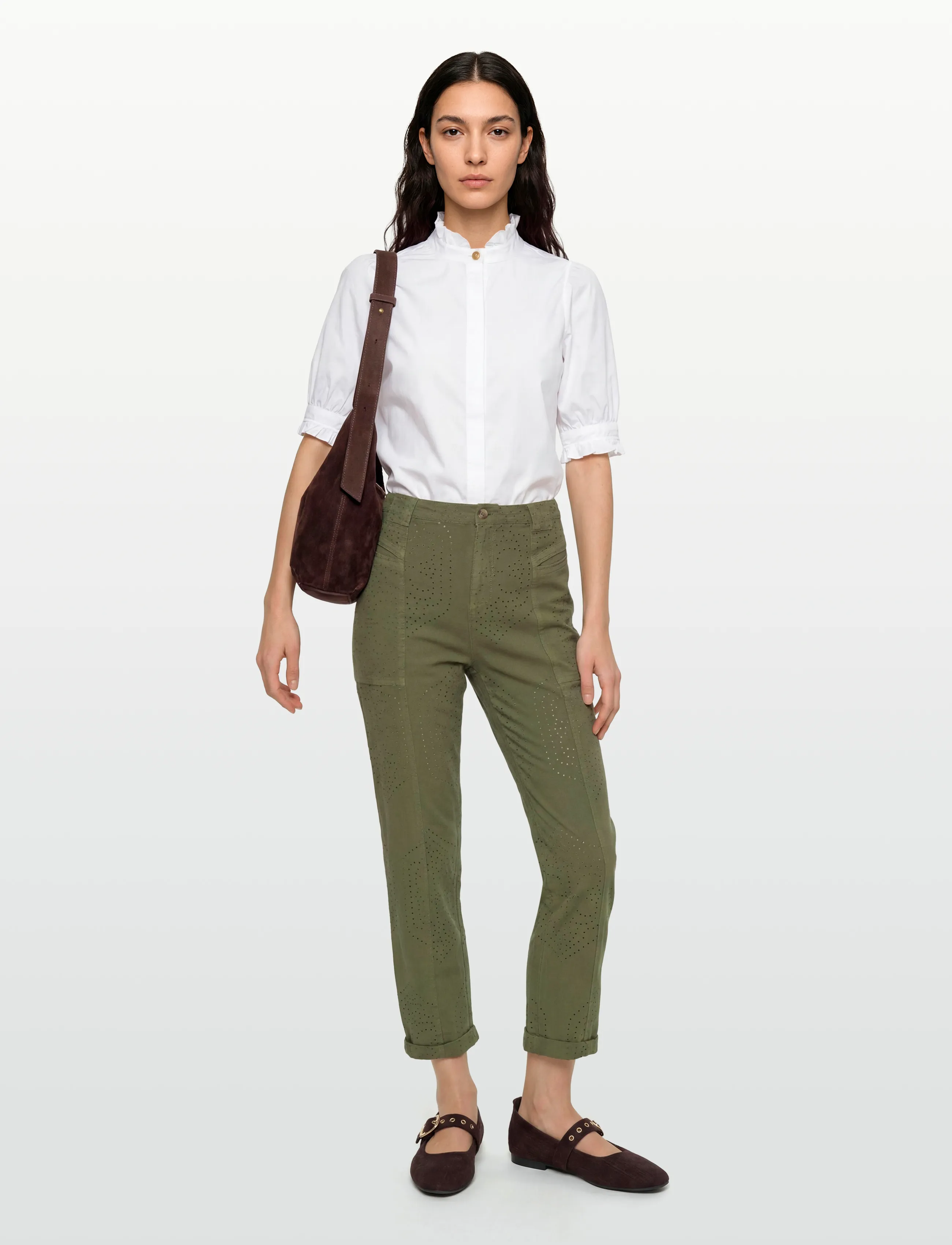 ba&sh Pantalon Giany, 36, Trousers, Khakigrün - Straight Leg, Frauen