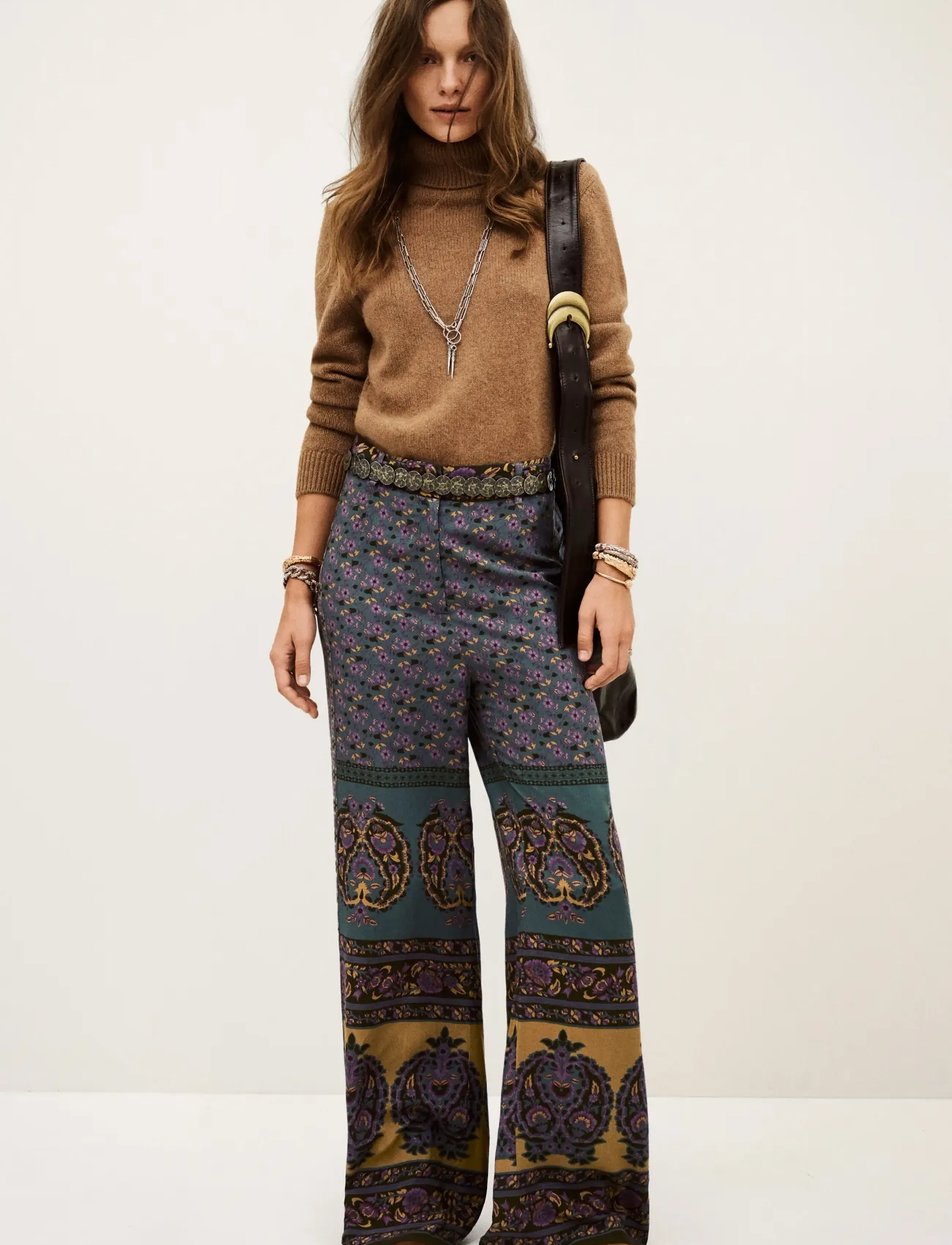 ba&sh Pantalon Brany, 36, Trousers, Mehrfarbig/gemustert - Wide Leg, Frauen