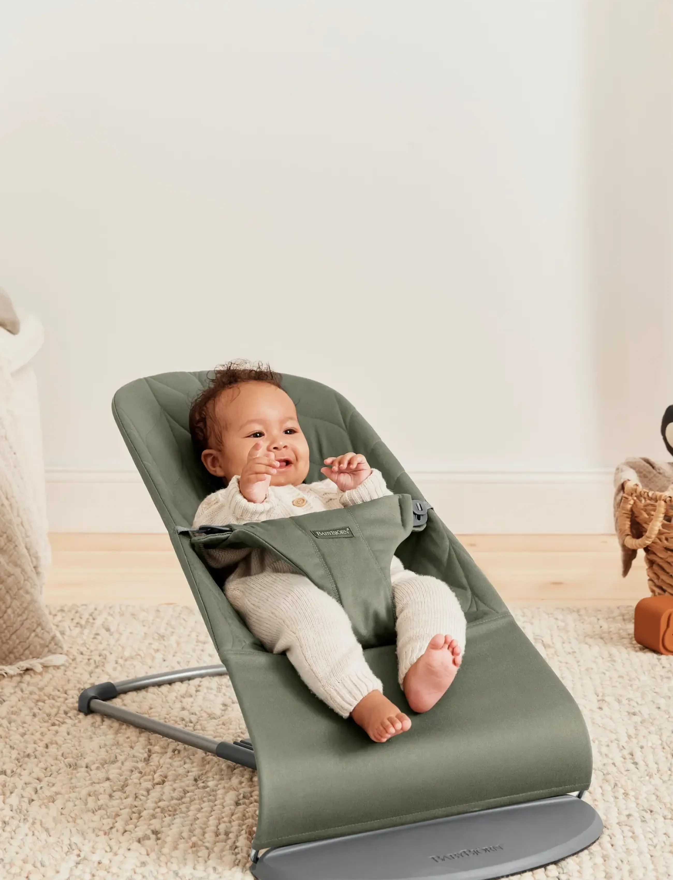 BabyBjörn Bouncer Bliss, Woven, Petal Quilt, Dark Green, One Size, Baby Nursery, Khakigrün - Bouncers, Kinder