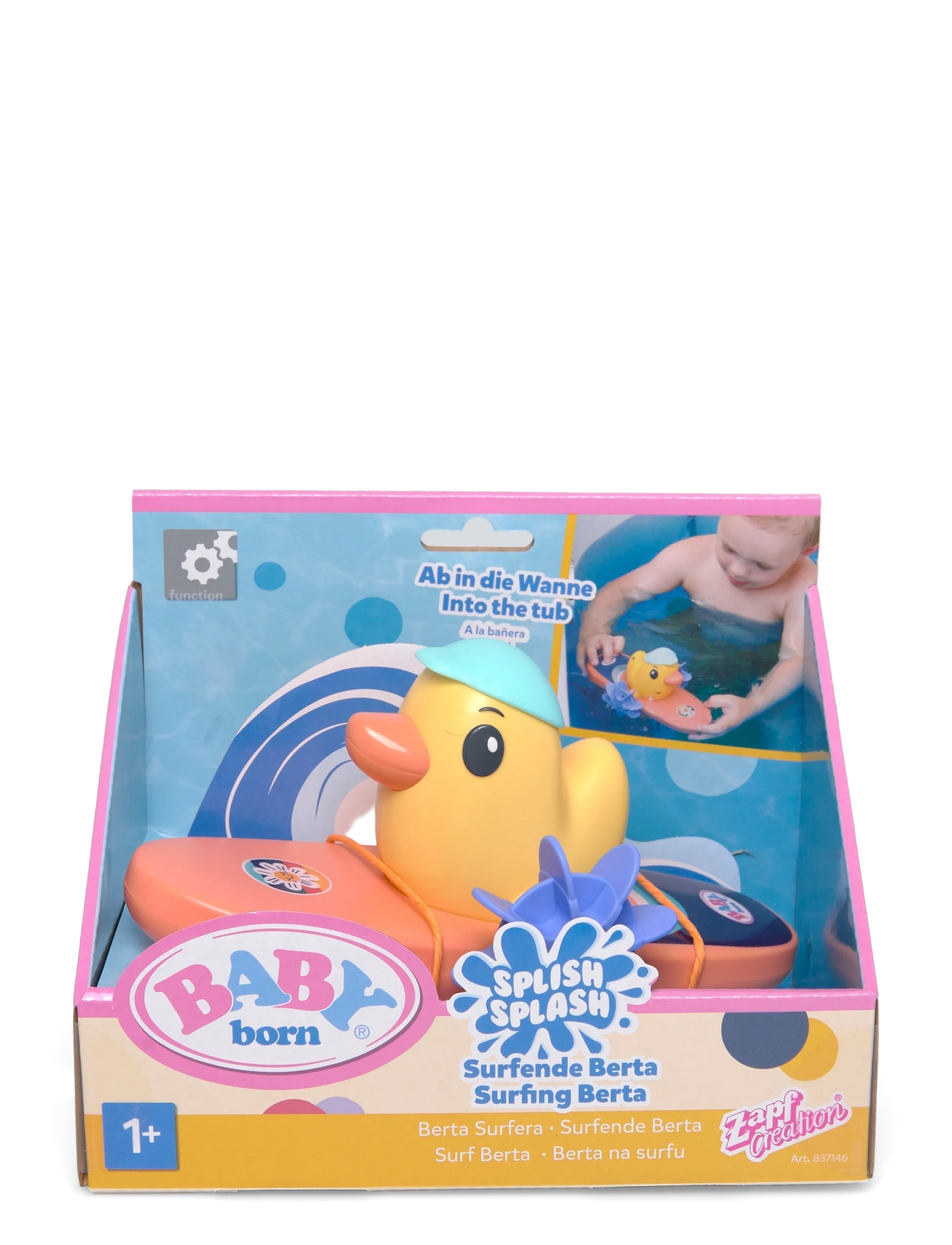 BABY born Baby Born Splish Splash Surfing Berta, One Size, Yellow, Bath & Water Legetøj > Bath Legetøj, Børn