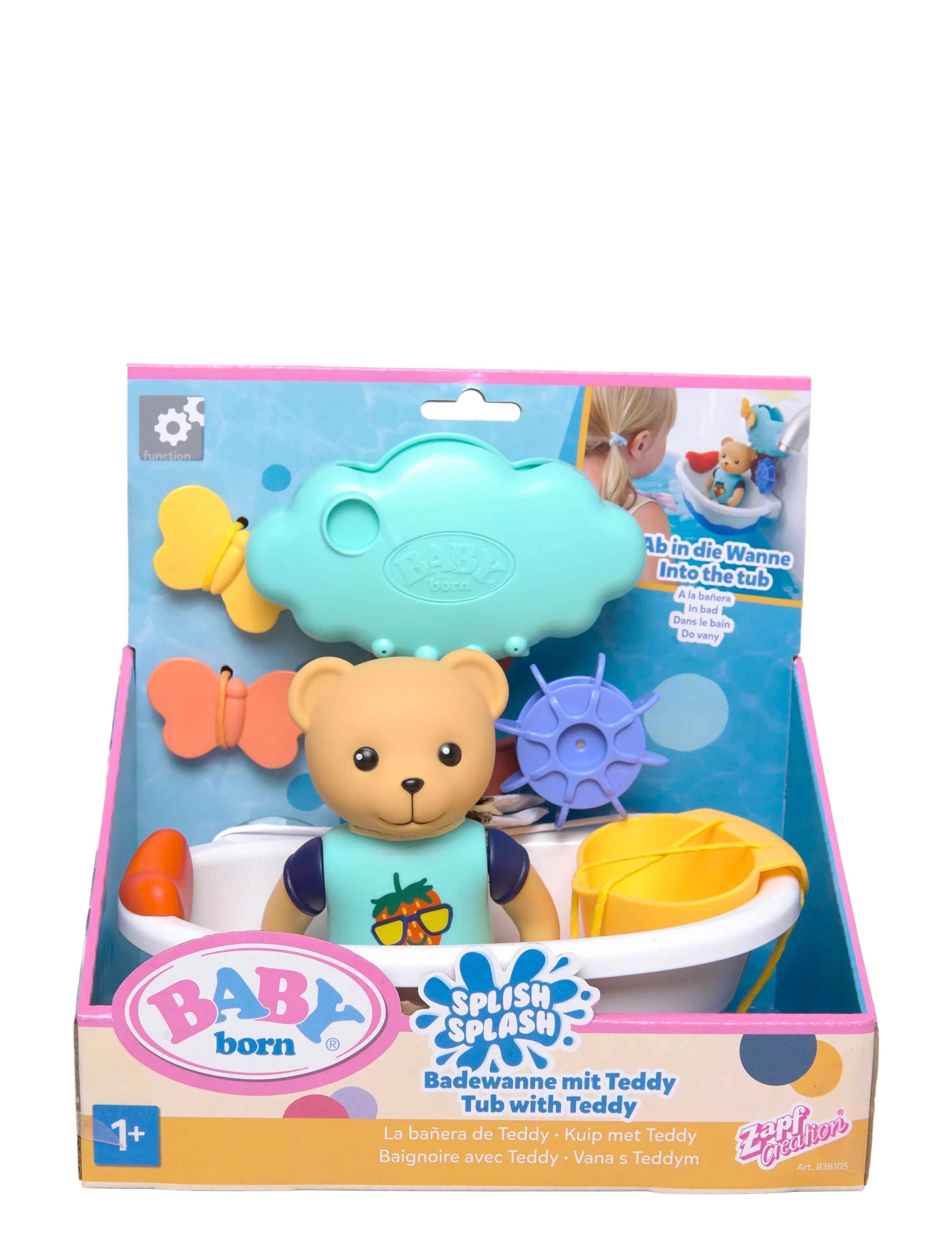 BABY born Baby Born Splish Splash Tub With Teddy, One Size, White, Bath & Water Legetøj > Bath Legetøj, Børn