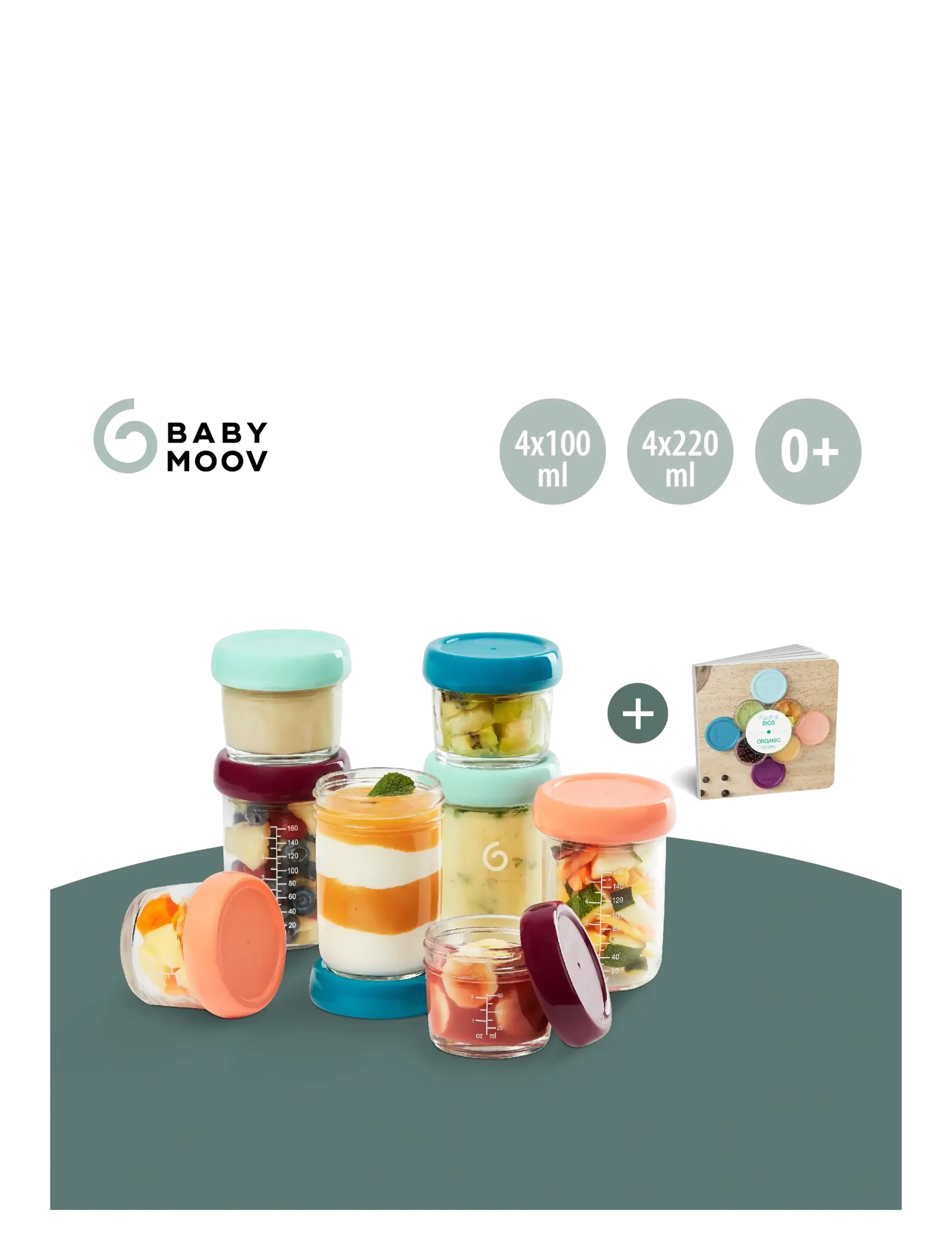 BabyMoov - GLASS BABYBOLS 4 x 220 ML - opbevaringsbøtter til babymad - multi - 2