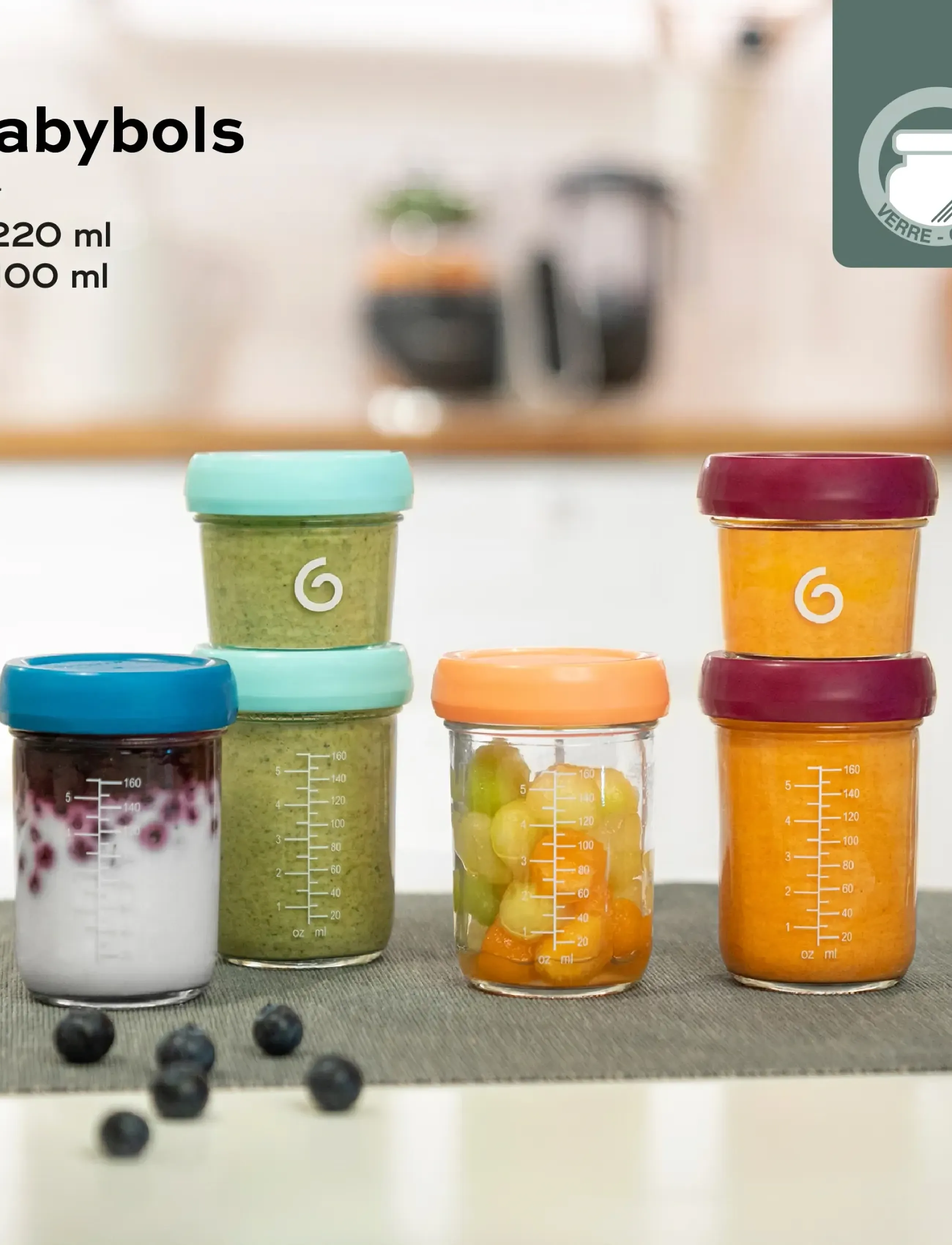 BabyMoov Glass Babybols 4 X 220 ml, 4X 220ml, Multi/patterned, Baby Feeding > Baby Food Containers, Børn