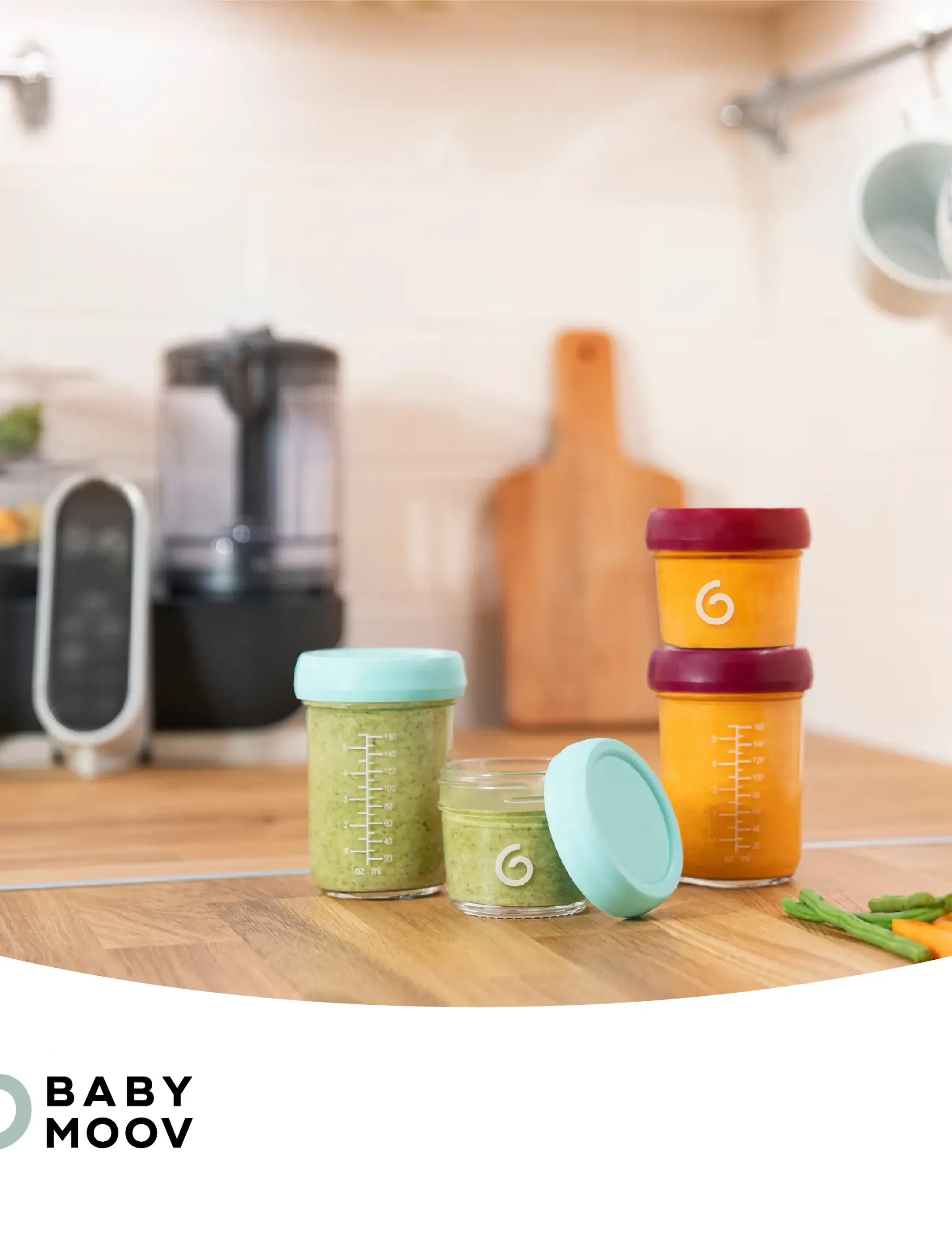 BabyMoov - GLASS BABYBOLS 4 x 220 ML - opbevaringsbøtter til babymad - multi - 4