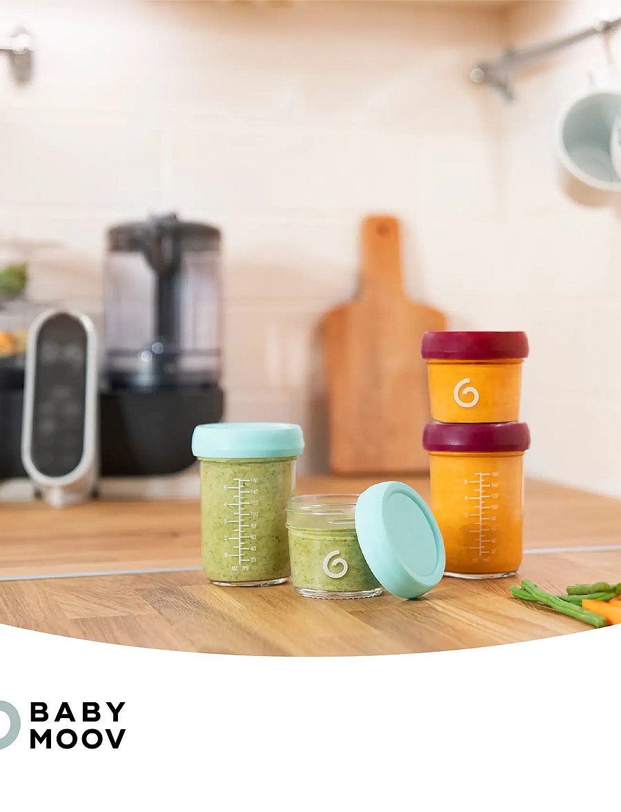 BabyMoov - GLASS BABYBOLS 4 x 220 ML - opbevaringsbøtter til babymad - multi - 4