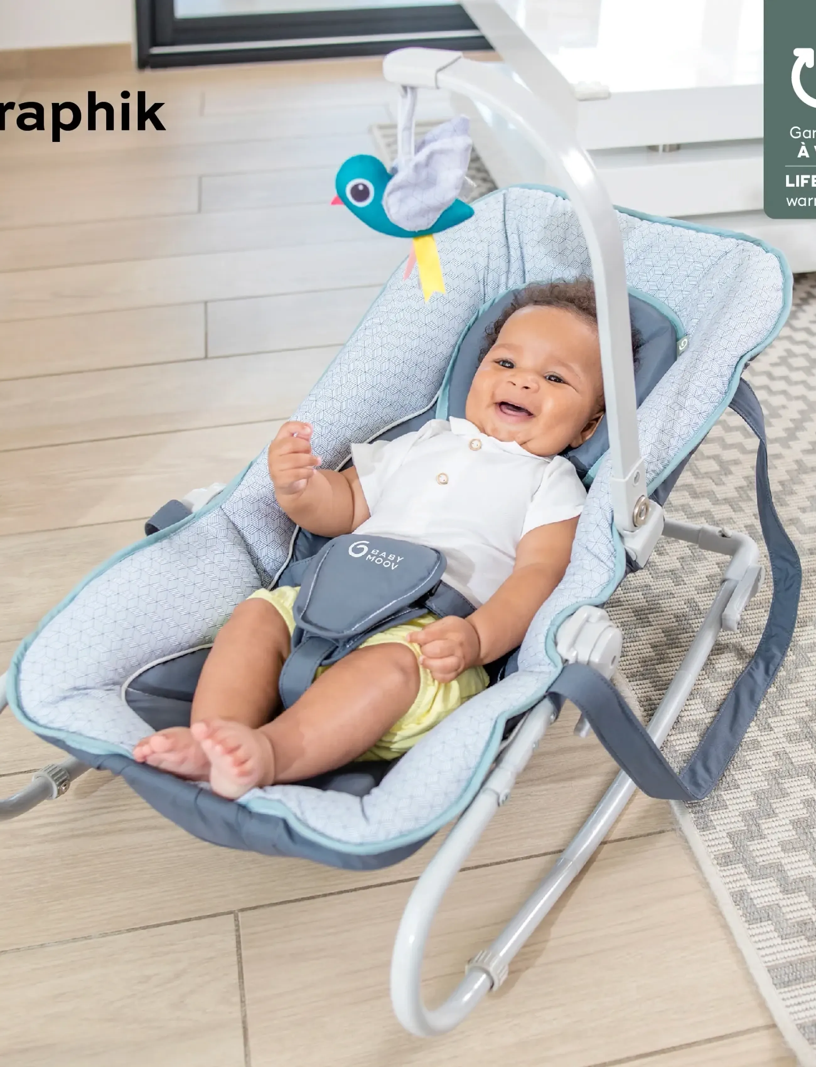 BabyMoov Graphik Bouncer Blue, One Size, Baby & Mutterschaft, Grau - Bouncers Swings, Kinder