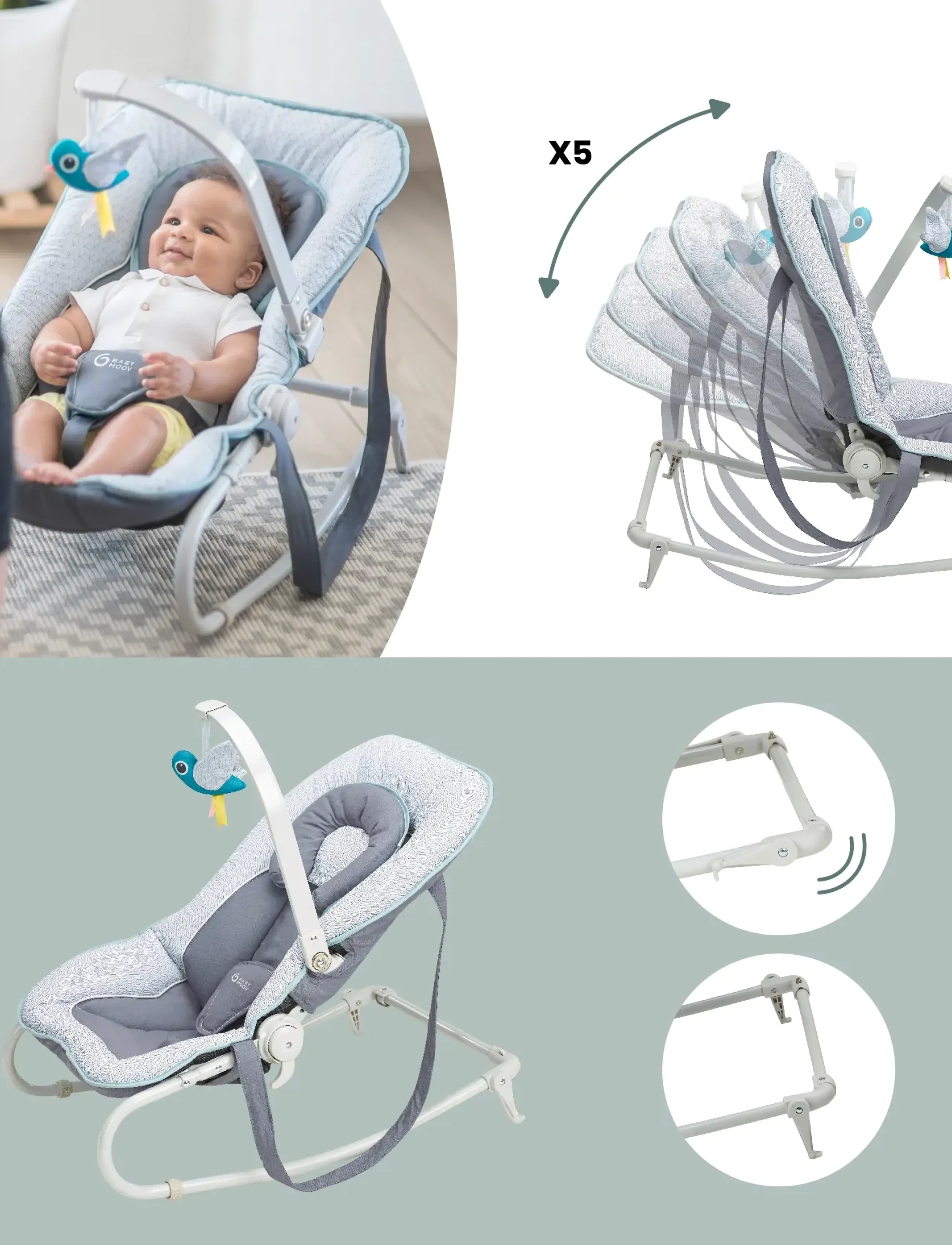 BabyMoov - GRAPHIK BOUNCER BLUE - skråstole - blue - 2