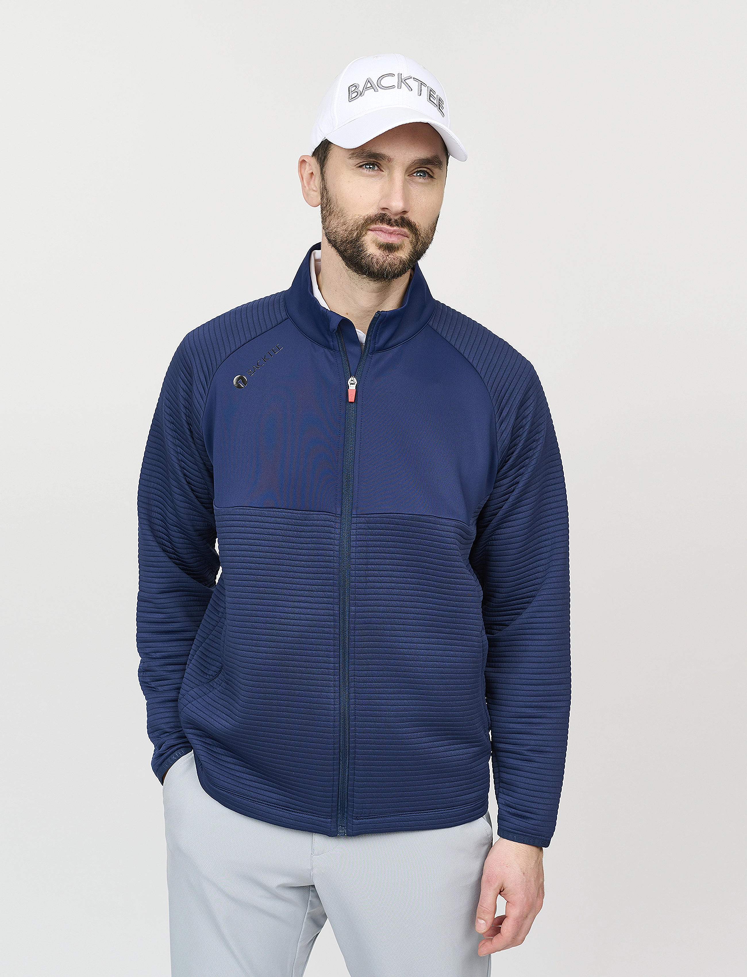 BACKTEE Mens Waffel Midlayer Cardigan, Mænd, Vaffel Mellemlags Cardigan, Navy, Str: XXL