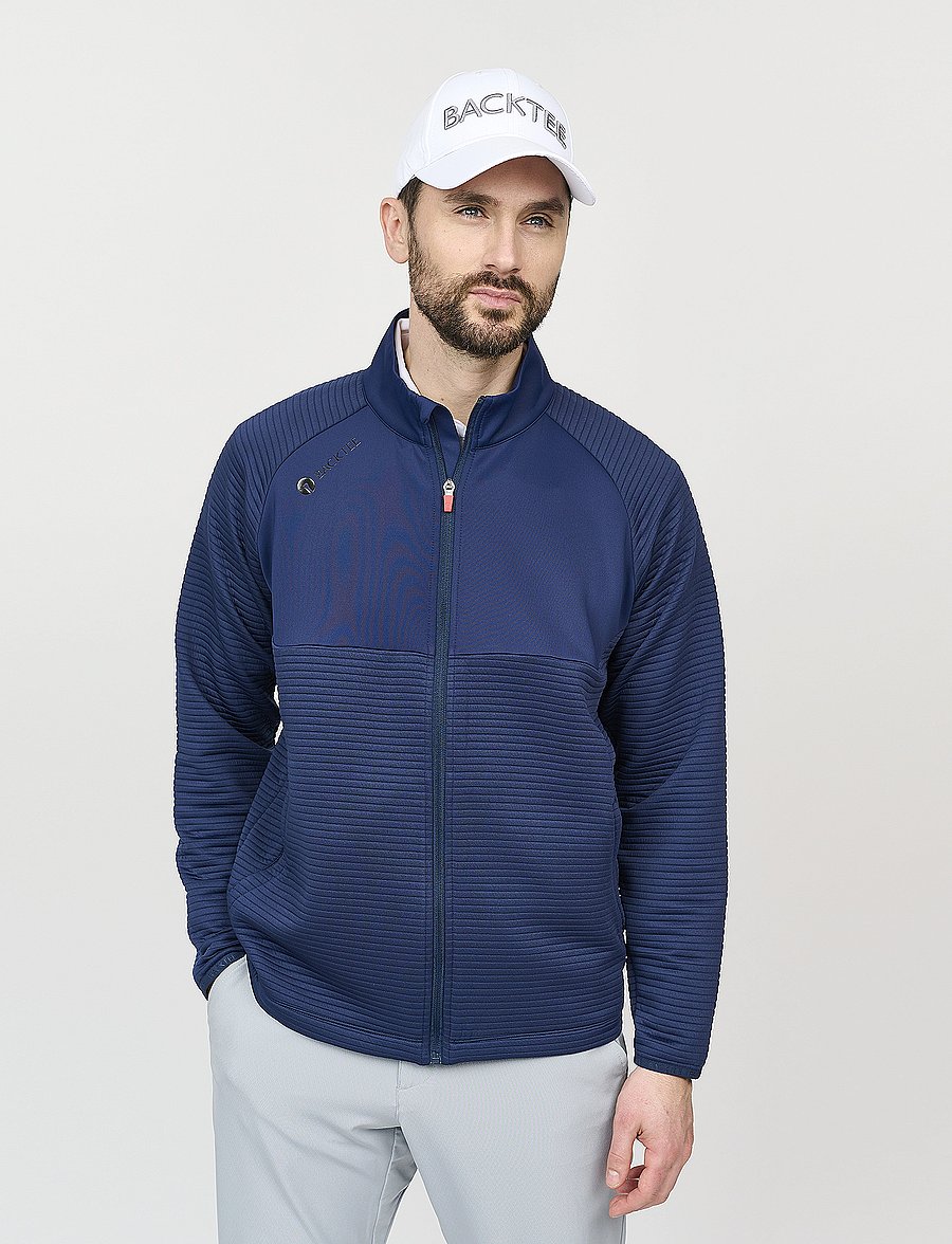 BACKTEE - Mens Waffel Midlayer Cardigan - fleece & midlayer - navy - 0
