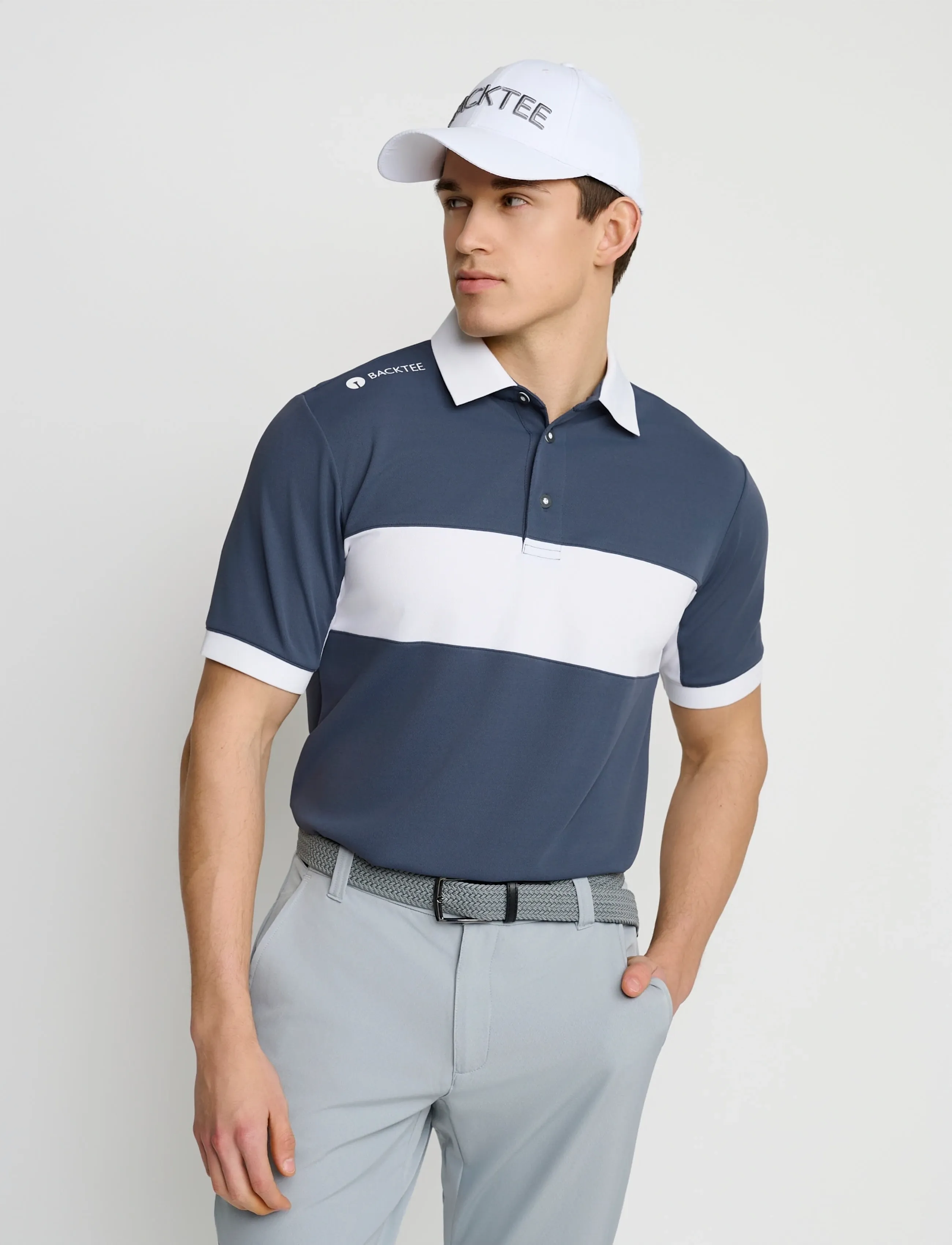 BACKTEE Mens Focus Polo, L, Navy, Sport Polos > Sport Short-sleeved Polos, Herre