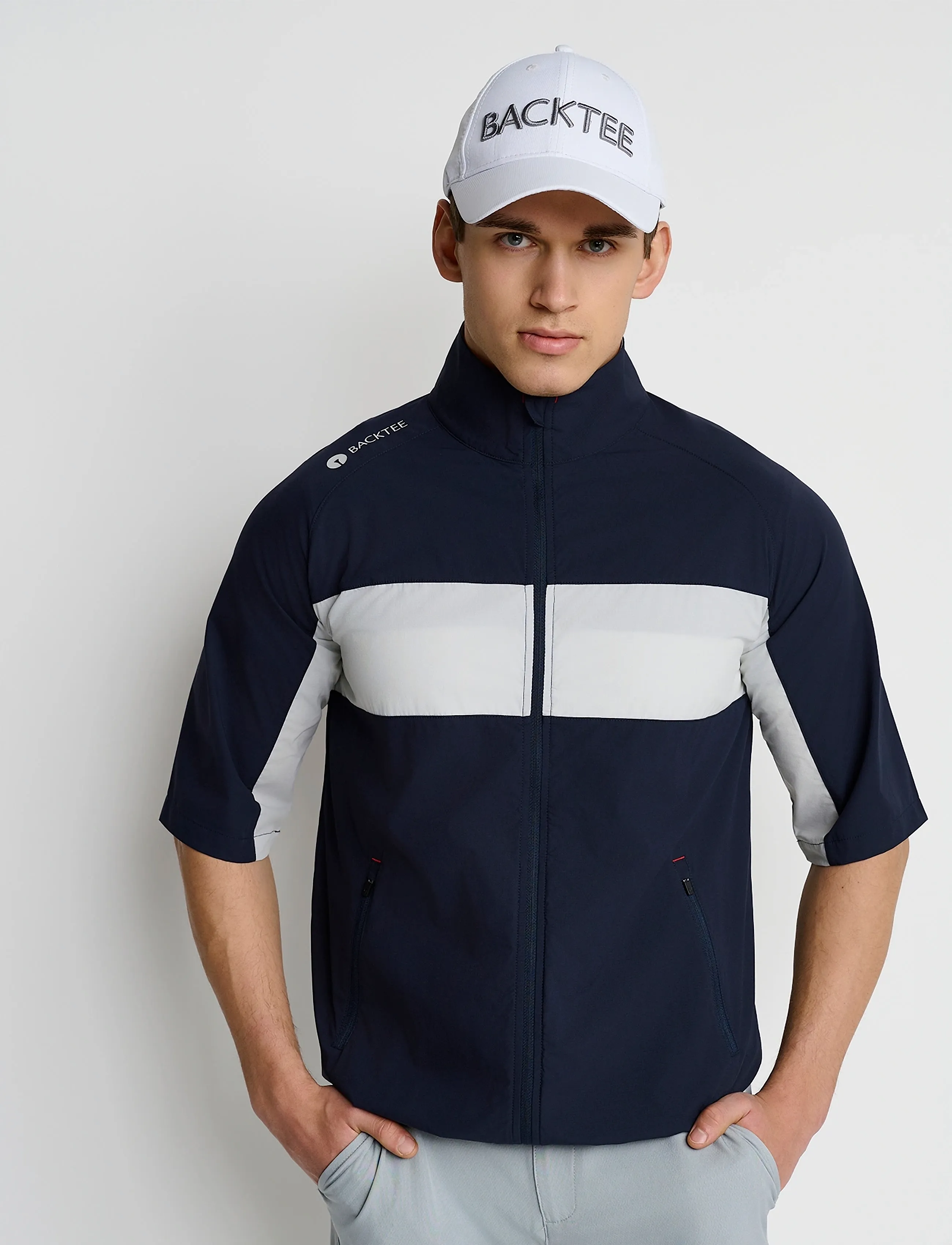BACKTEE Mens Winbreaker Jacket S/S, L, Sport Jackets, Marineblau - Golf Männerswear