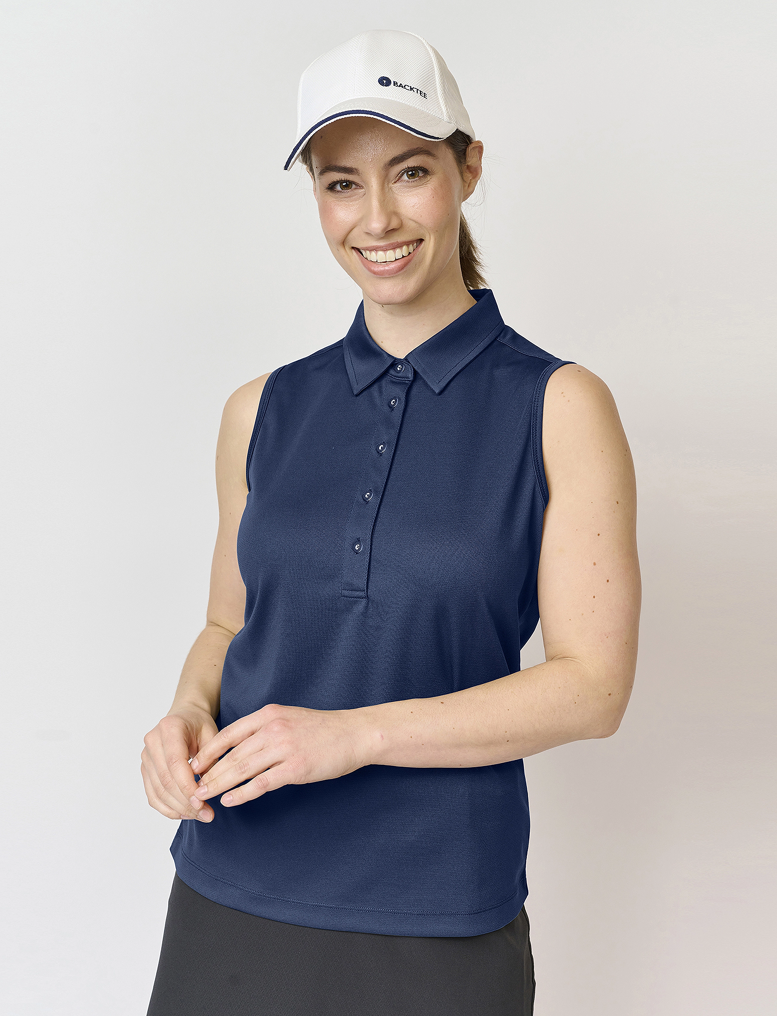 BACKTEE Ladies Performance Top, Kvinder, Ærmeløs Performance Polo Top, Navy, Str: S