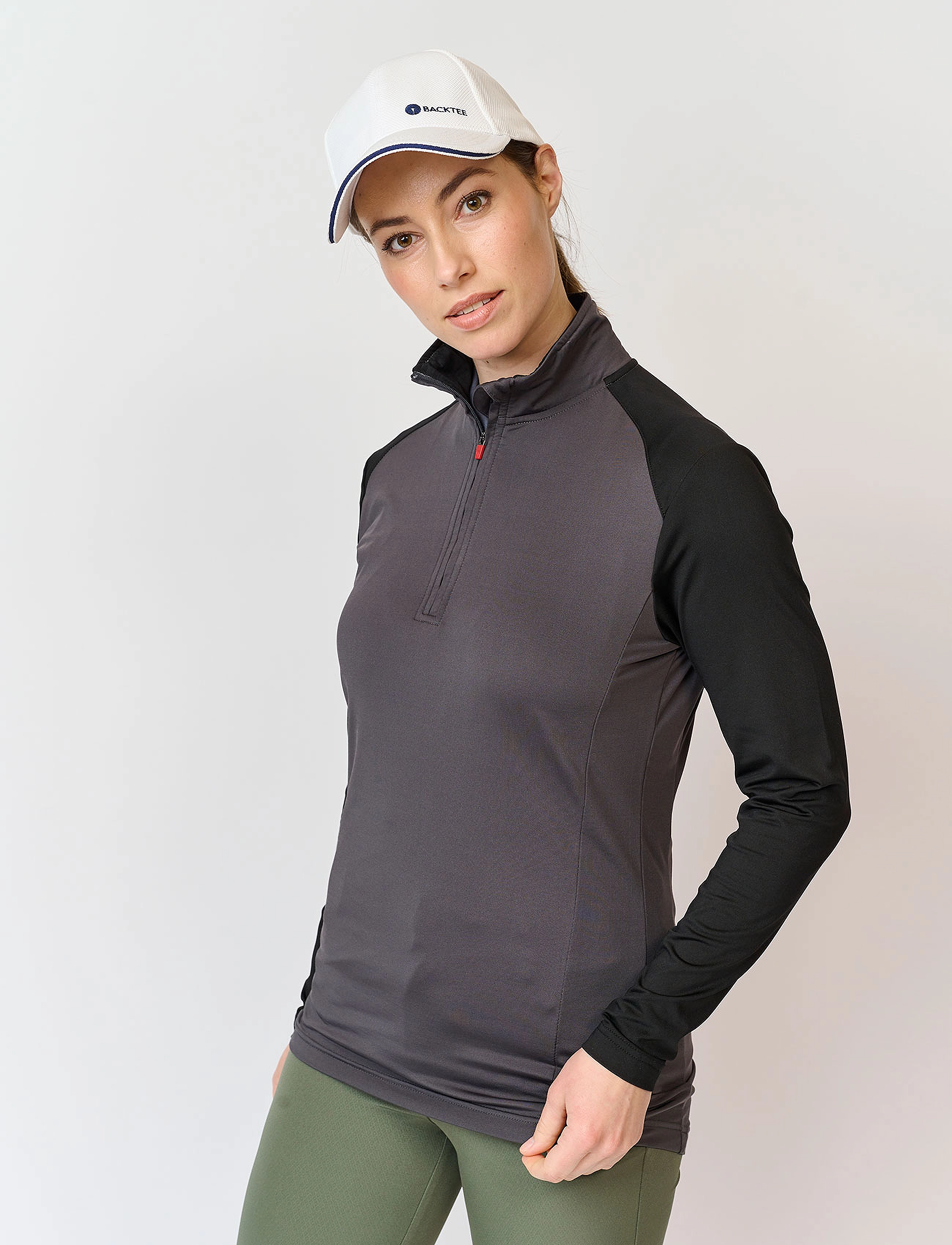 BACKTEE Ladies Zipneck Baselayer, XL, Sport Base Layers, Grau - Layer Oberteile, Frauen