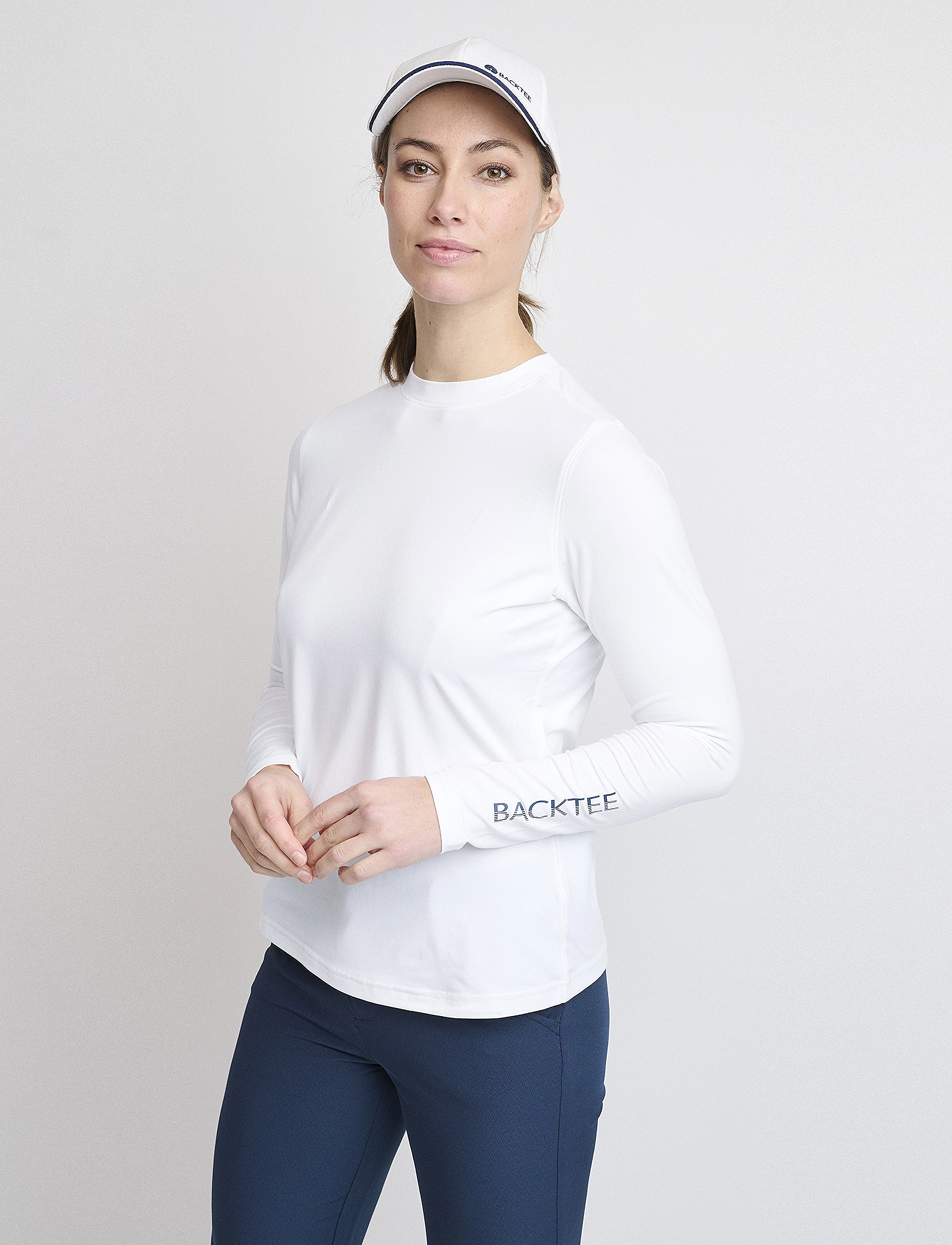 BACKTEE Ladies First Skin Round Neck, Kvinder, Langærmet Højhalset Top, Hvid, Str: S