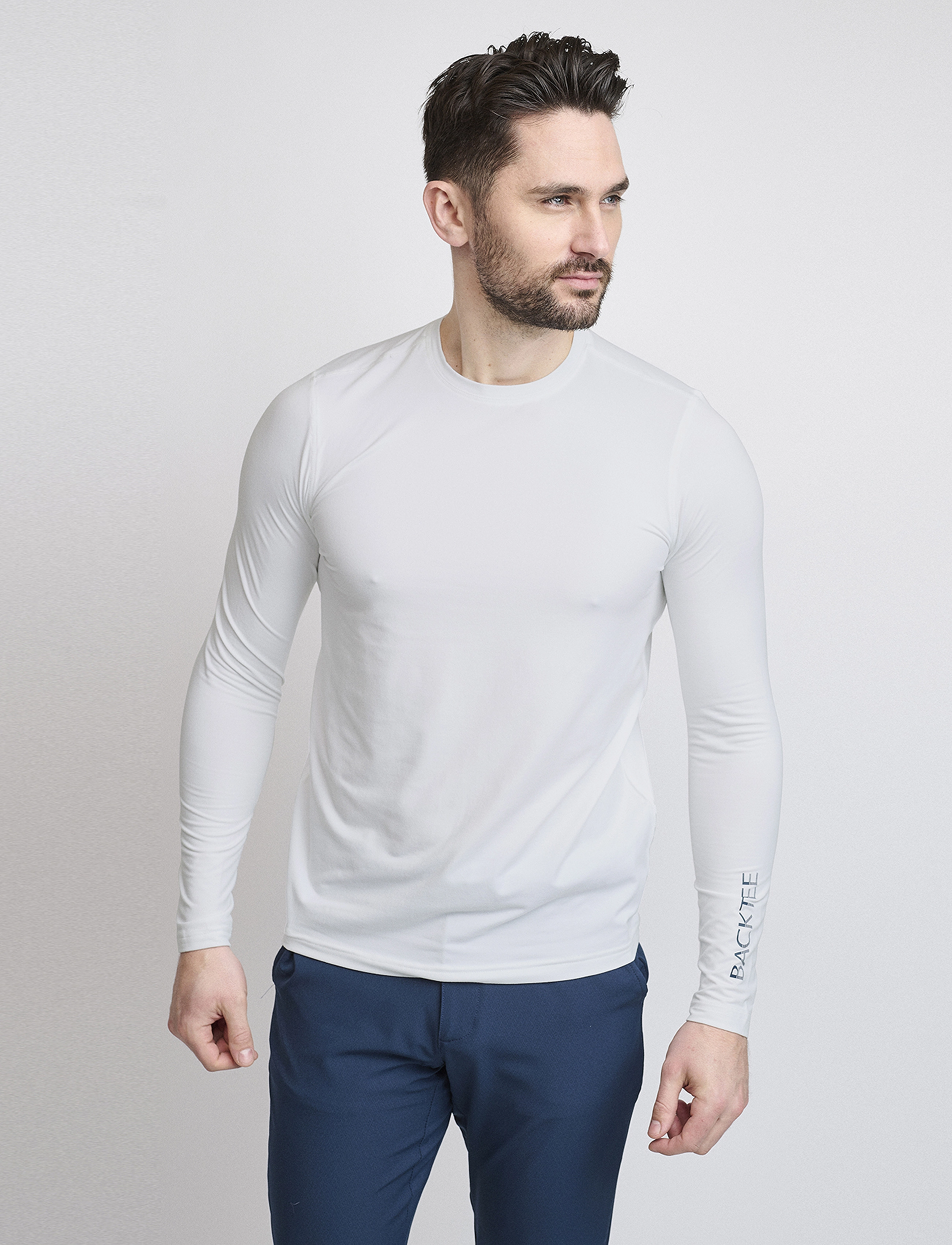 BACKTEE Mens First Skin Round Neck, XXL, T-shirts, Weiß - Long-sleeved, Männerswear