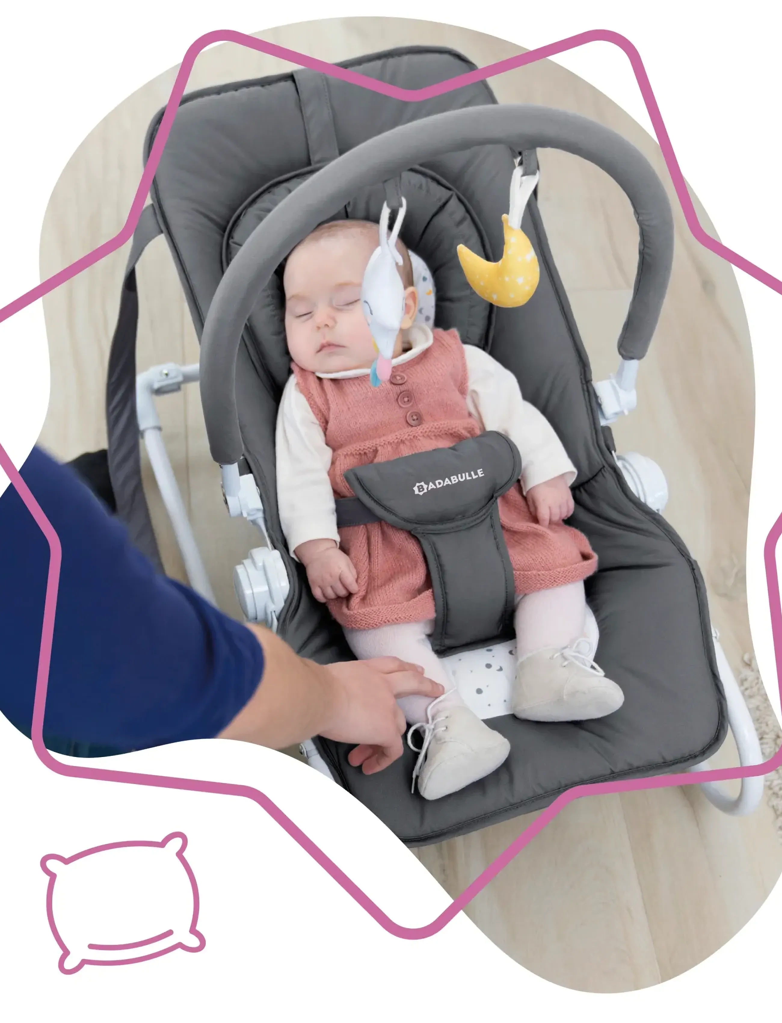 Badabulle Easy Foldable Bouncer Moonlight, One Size, Baby & Mutterschaft, Grau - Bouncers Swings, Kinder
