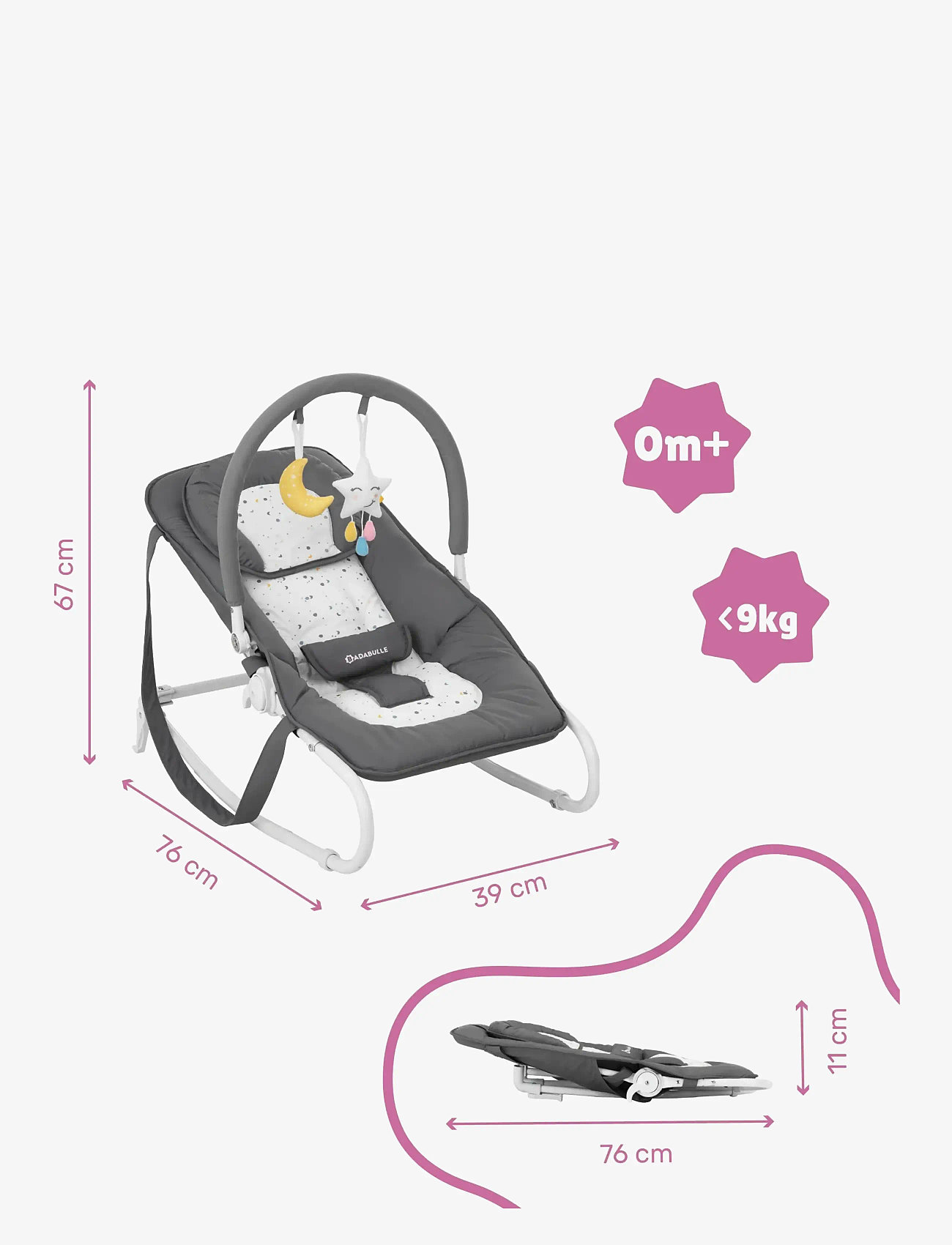 Badabulle - EASY FOLDABLE BOUNCER MOONLIGHT - skråstole - moonlight - 5