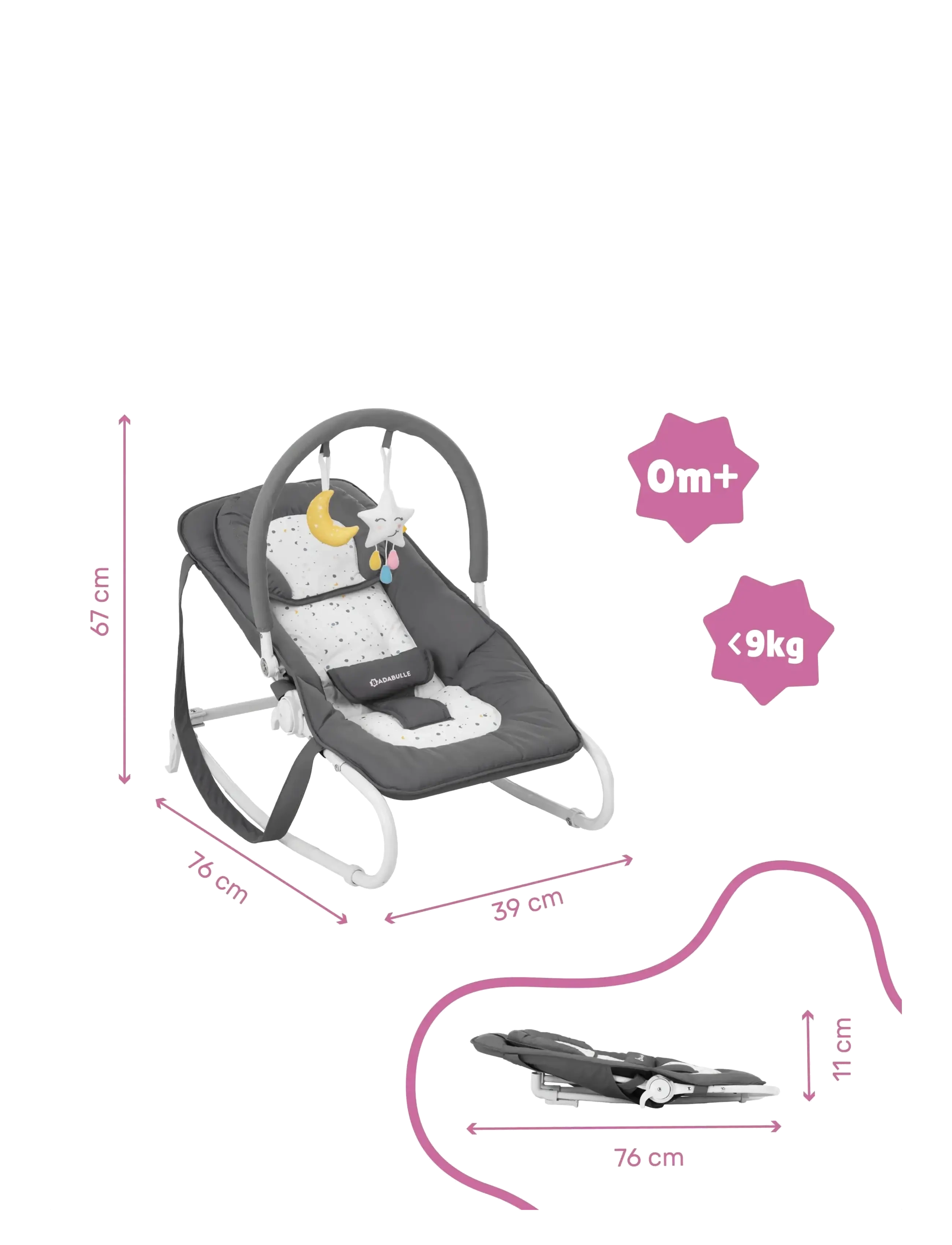 Badabulle - EASY FOLDABLE BOUNCER MOONLIGHT - ungbarnastólar - moonlight - 5