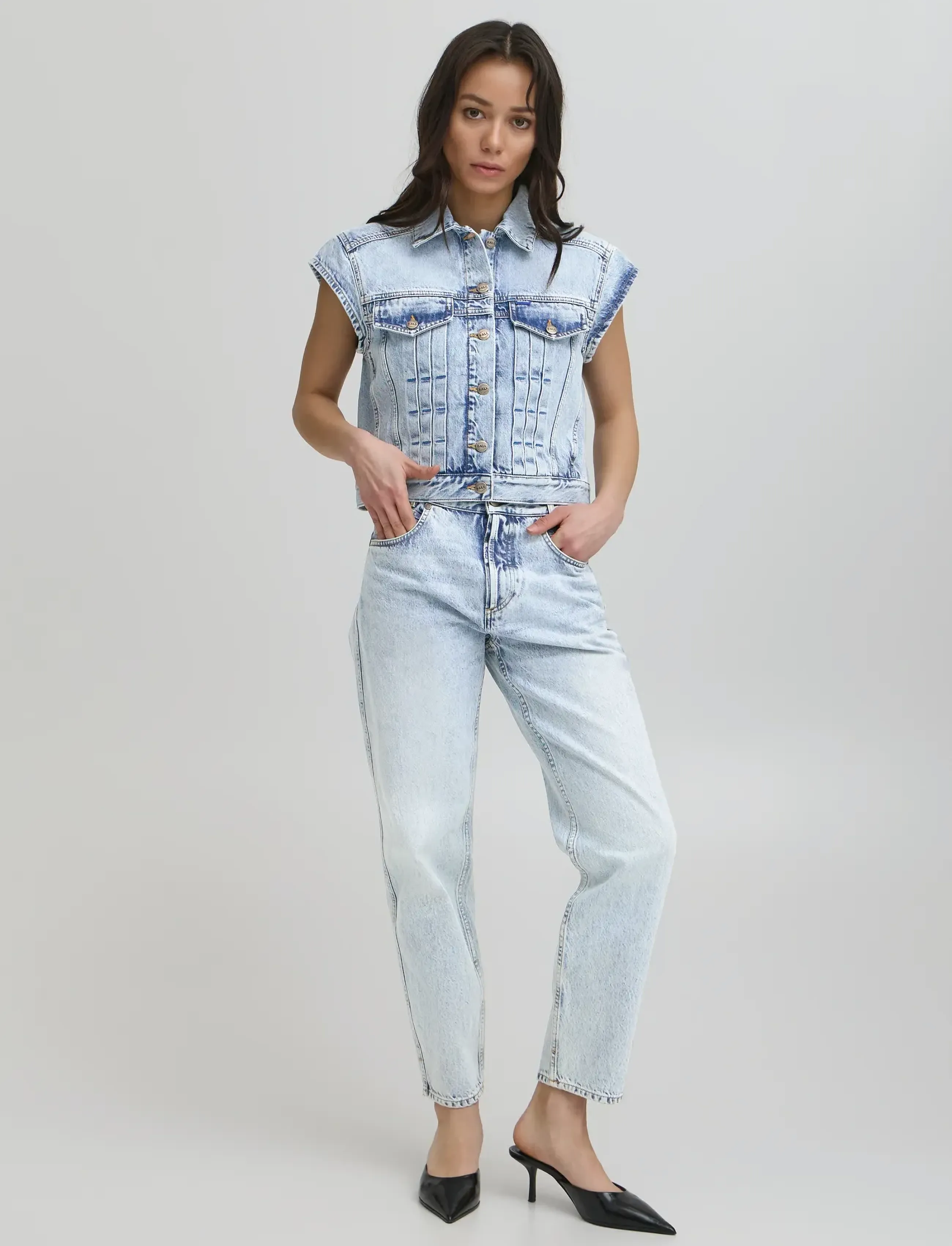 BALL Bapietro Denim Short Waistcoat, Kvinder, Kort Denim Vest, Blå, Str: XXS
