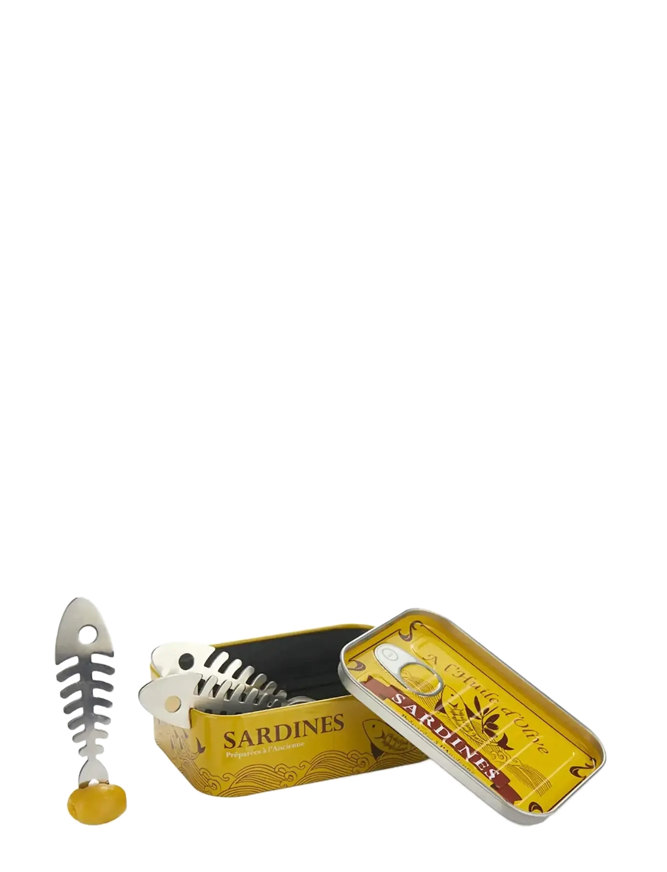 Balvi Snackgafler Sardiner, Sæt Med 6 Stk. I En Dåse, L:8 cm, Cutlery, Silber - Forks, Homeware