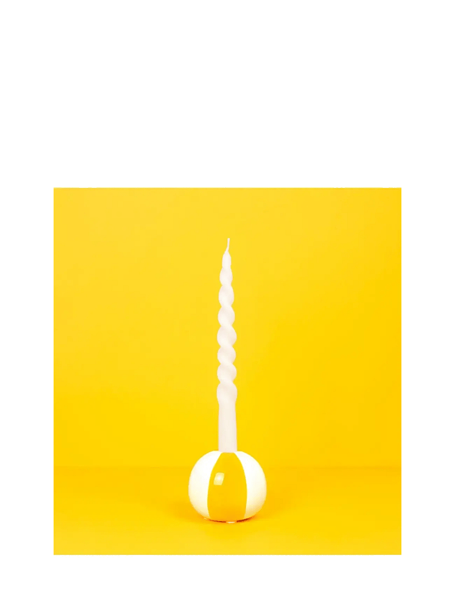 Balvi - Ceramic candle holder Beachball, Yellow 8 cm - kerzenständer - yellow/ white - 2