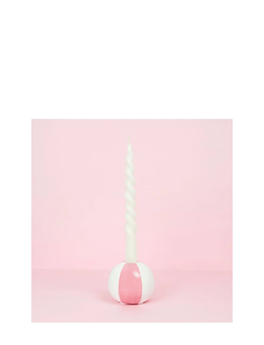 Balvi - Ceramic candle holder Beachball, Pink 8 cm - kerzenständer - pink/ white - 2