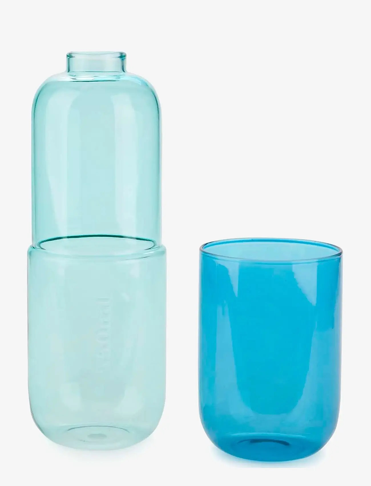 Balvi - Flaska o Glas Piller  Blått Glas 500 ml - vattenkaraffer - clear - 3