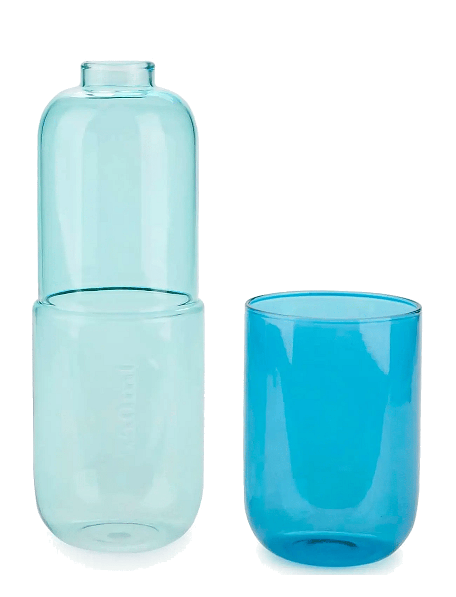 Balvi - Flaska o Glas Piller Blått Glas 500 ml - veekannud - clear - 3