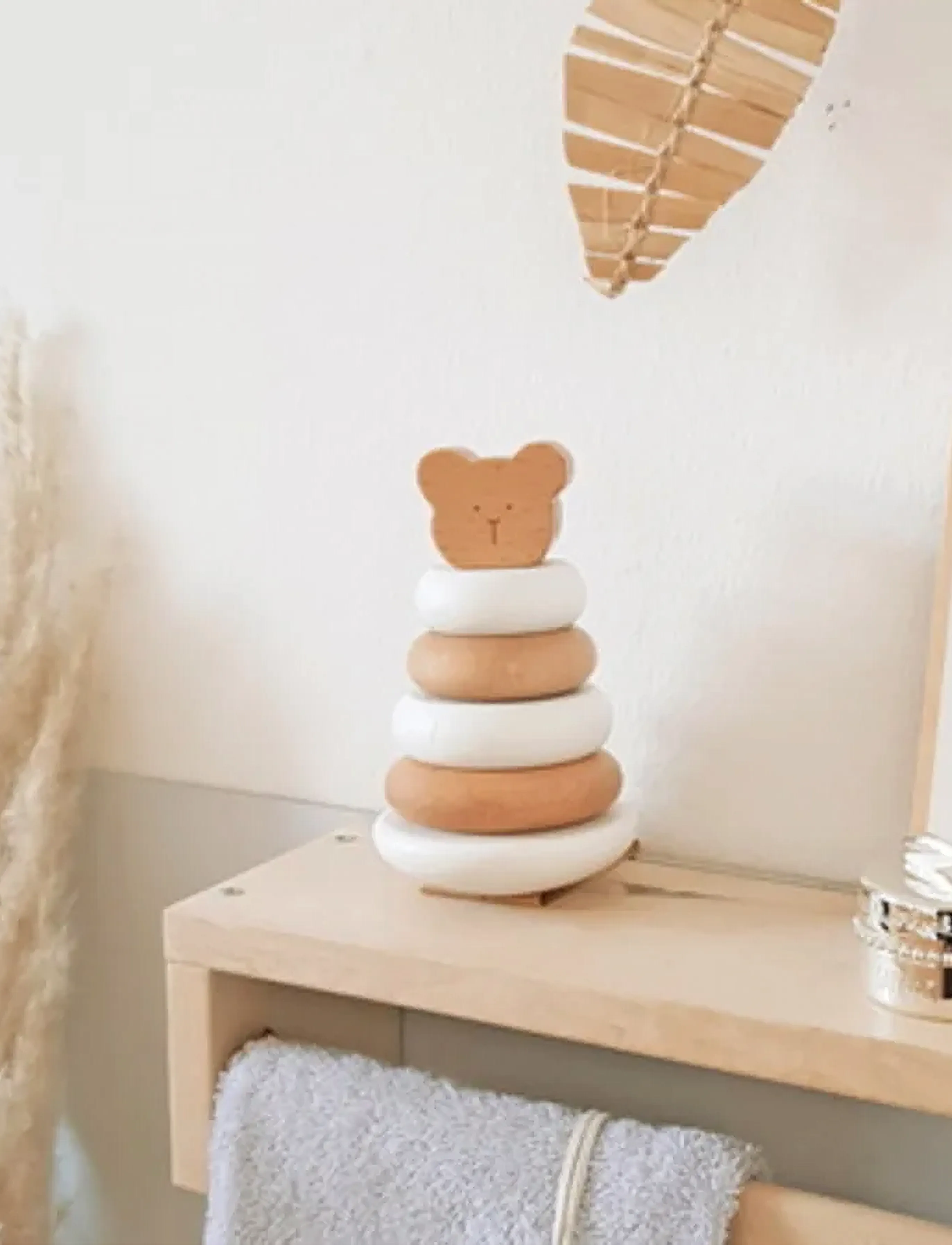 Bambam Eco Friendly Bear Wobbly Stacker, One Size, Educational Spielzeug, Beige - Stackable Blocks, Kinder
