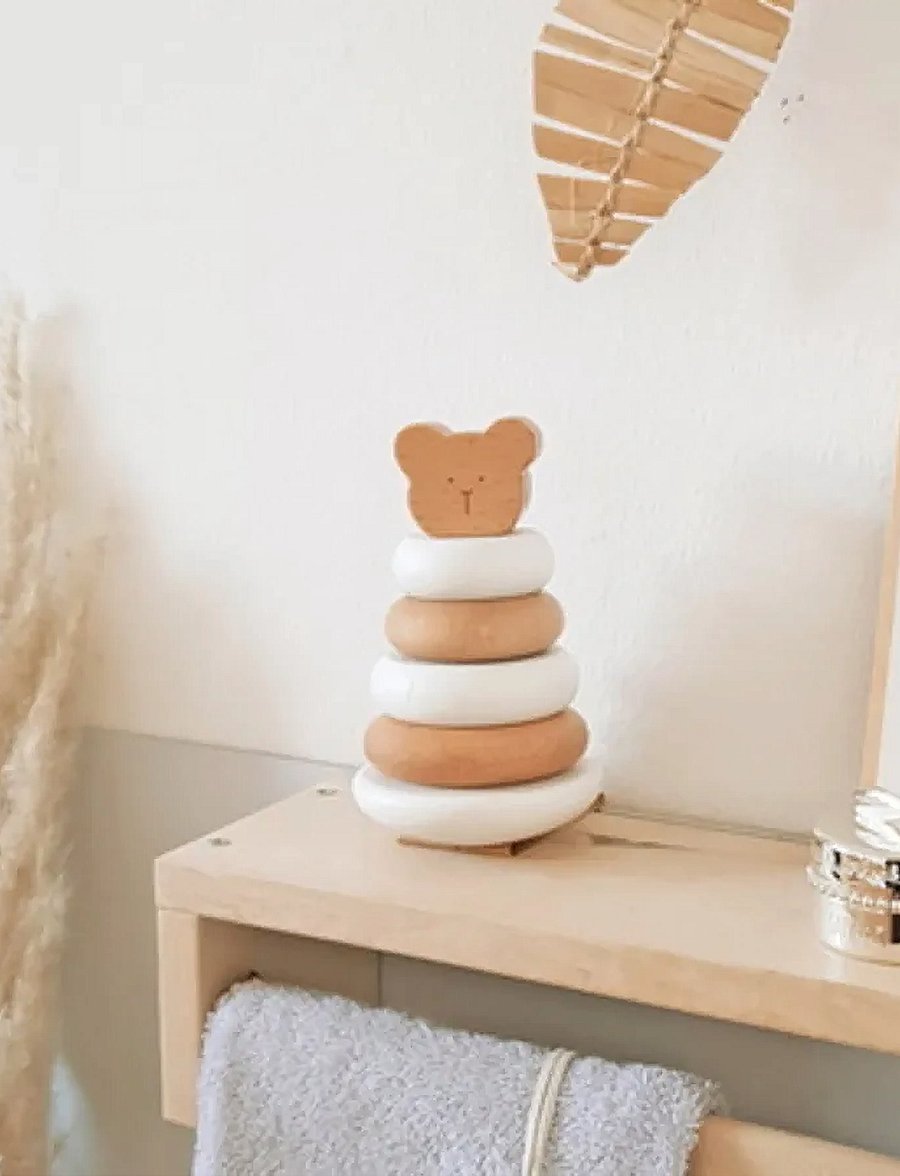 Bambam - BAMBAM Eco Friendly Bear Wobbly Stacker - torniklotsid - beige - 0