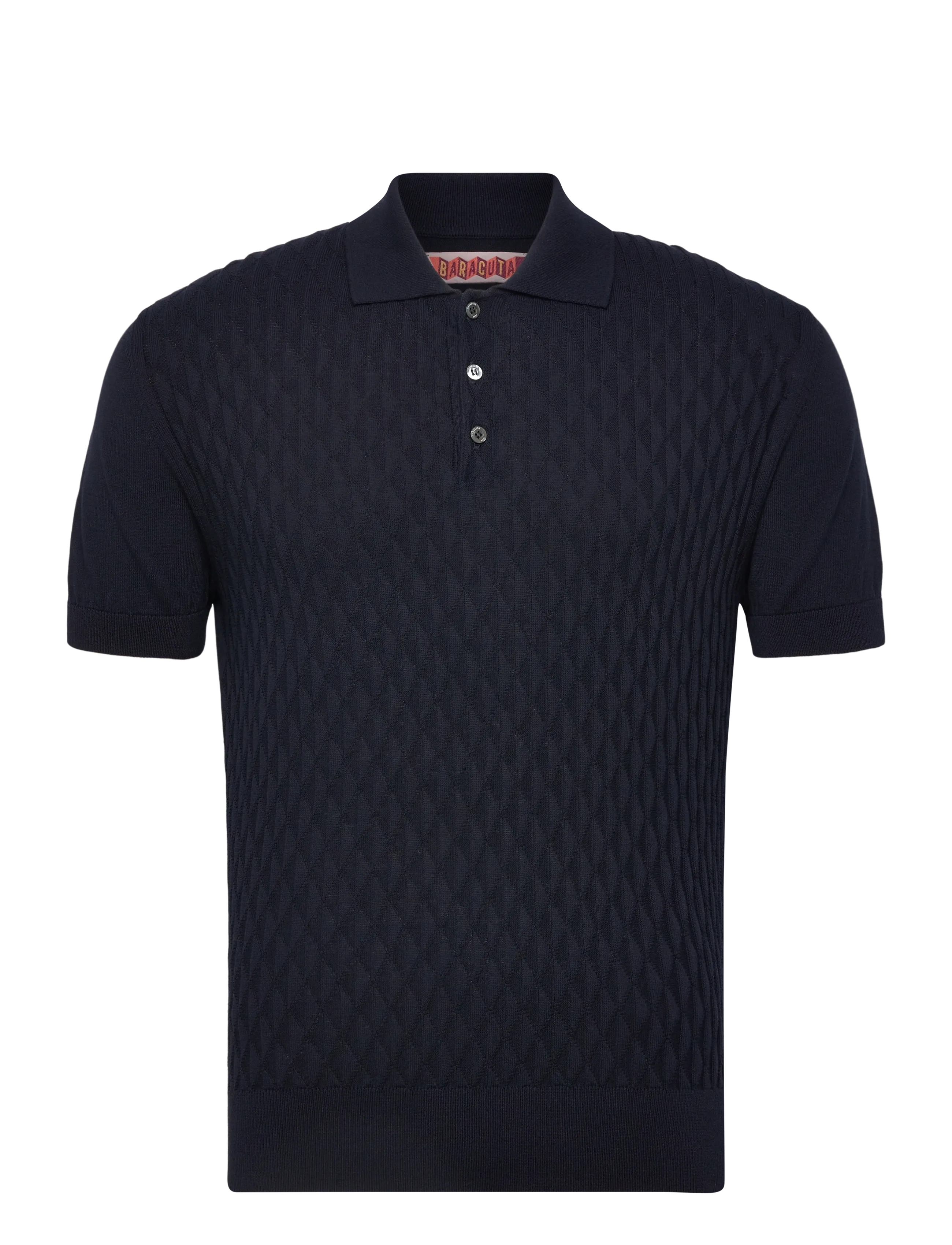 Baracuta PATTERN STITCH SS POLO - Kurzärmelige gestrickte Polohemden - NAVY / navy