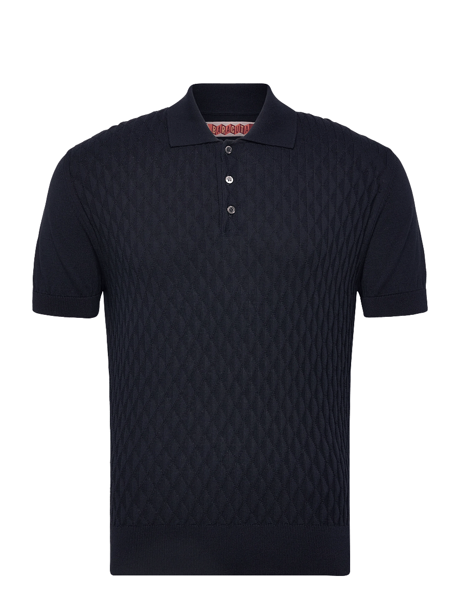 Baracuta - PATTERN STITCH SS POLO - langärmlige strick-polohemden - navy - 1