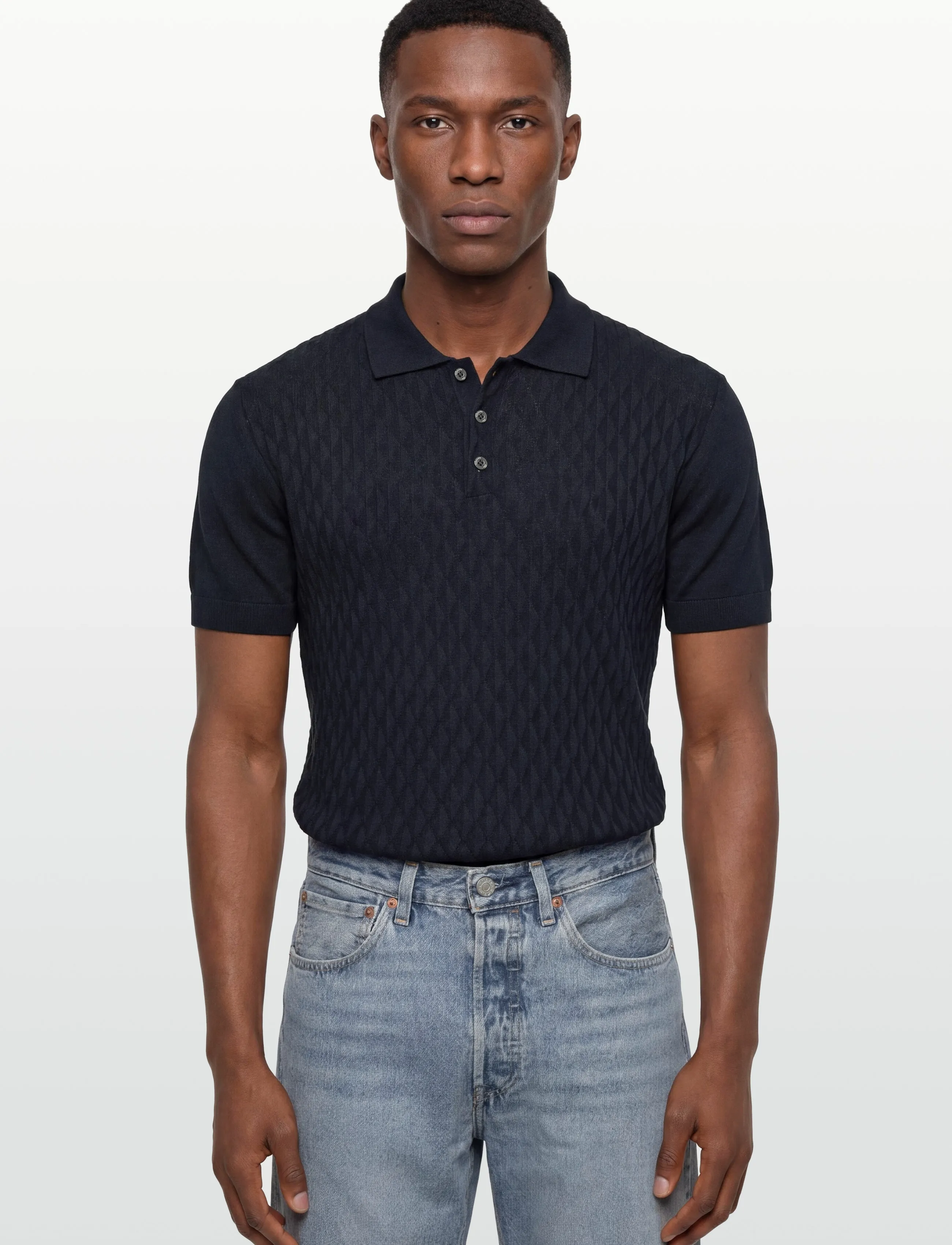 Baracuta - PATTERN STITCH SS POLO - gestrickte polohemden - navy - 3