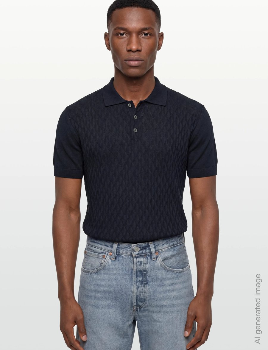 Baracuta - PATTERN STITCH SS POLO - langärmlige strick-polohemden - navy - 3