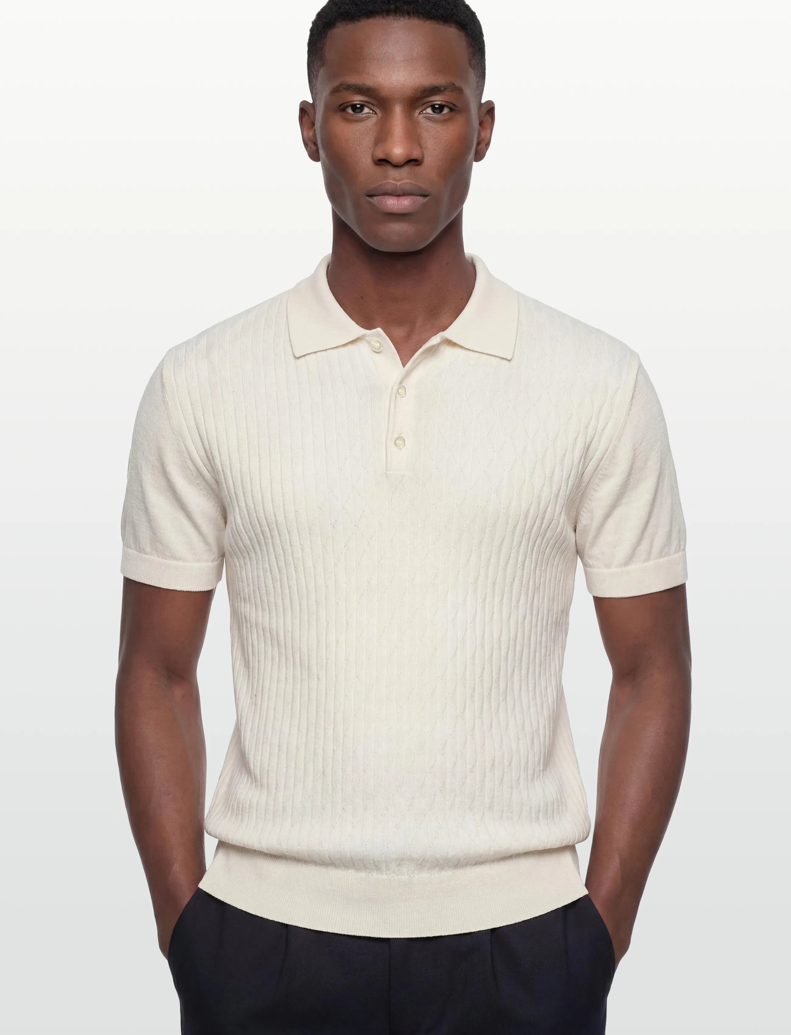 Baracuta - PATTERN STITCH SS POLO - stickade pikéer - off white - 3