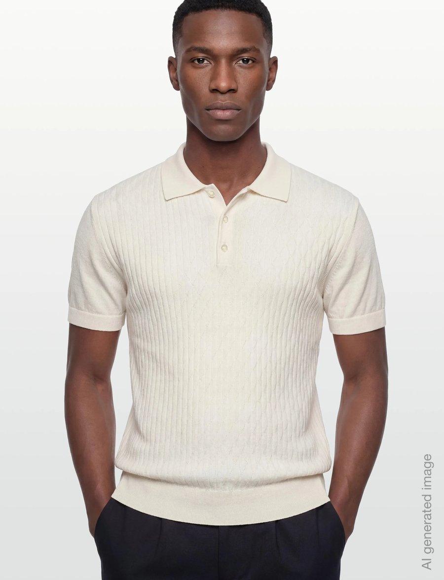 Baracuta - PATTERN STITCH SS POLO - langärmlige strick-polohemden - off white - 3