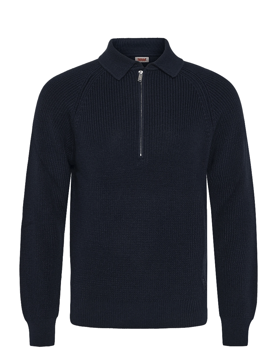 Baracuta - RIB ZIP POLO - long-sleeved knitted polos - navy - 0