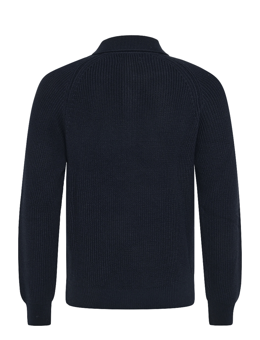 Baracuta - RIB ZIP POLO - long-sleeved knitted polos - navy - 1