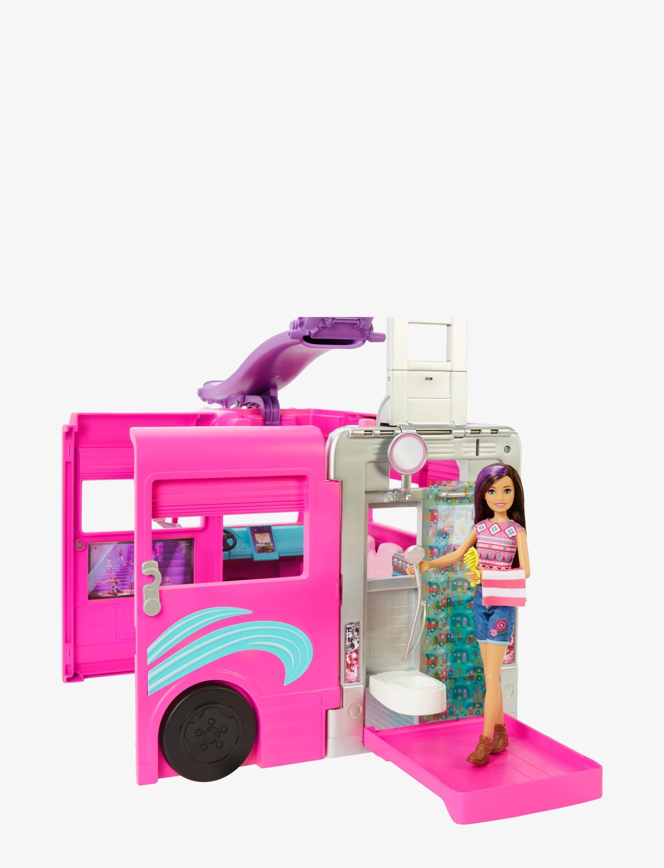 Barbie - Dreamhouse Adventures Camper, Doll Playset with 60 Accessories, 30-Inch Slide, Dream Camper - multi color - 4