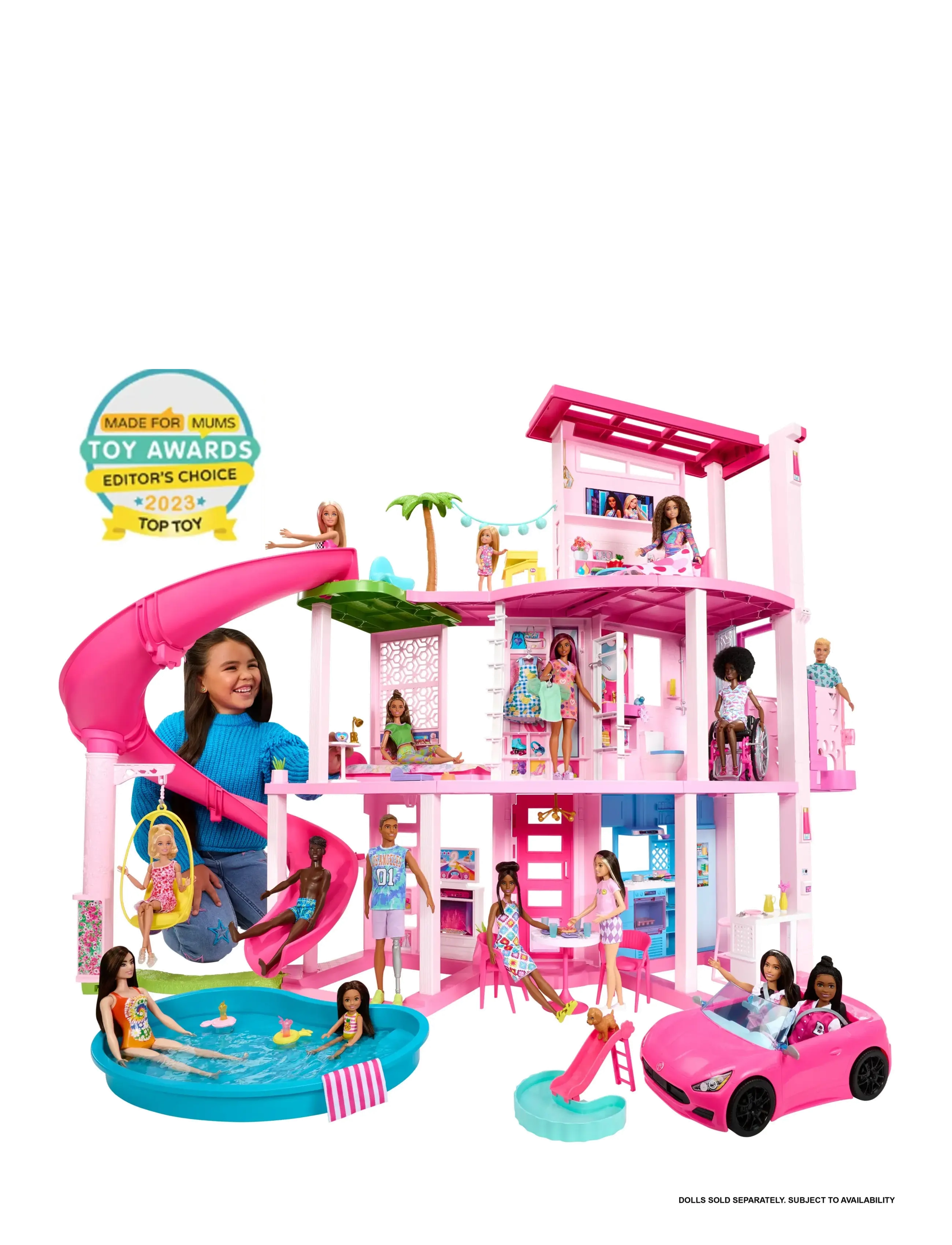 Barbie - Dreamhouse Adventures Dreamhouse, 75+ Pieces, Pool Party Doll House with 3 Story Slide - multi color - 4