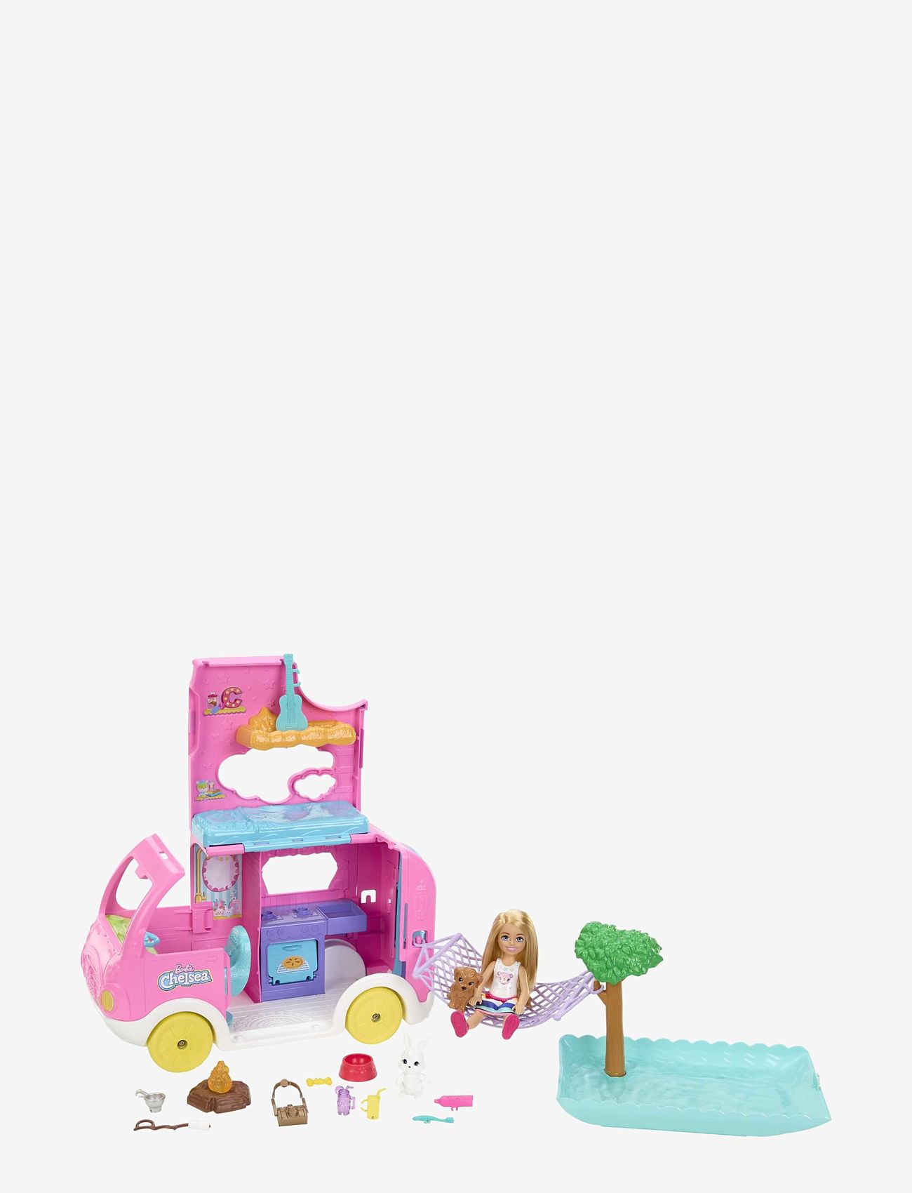 Barbie - Chelsea 2-in-1 Camper Playset with Small Doll, 2 Pets & 15 Accessories - multi color - 0
