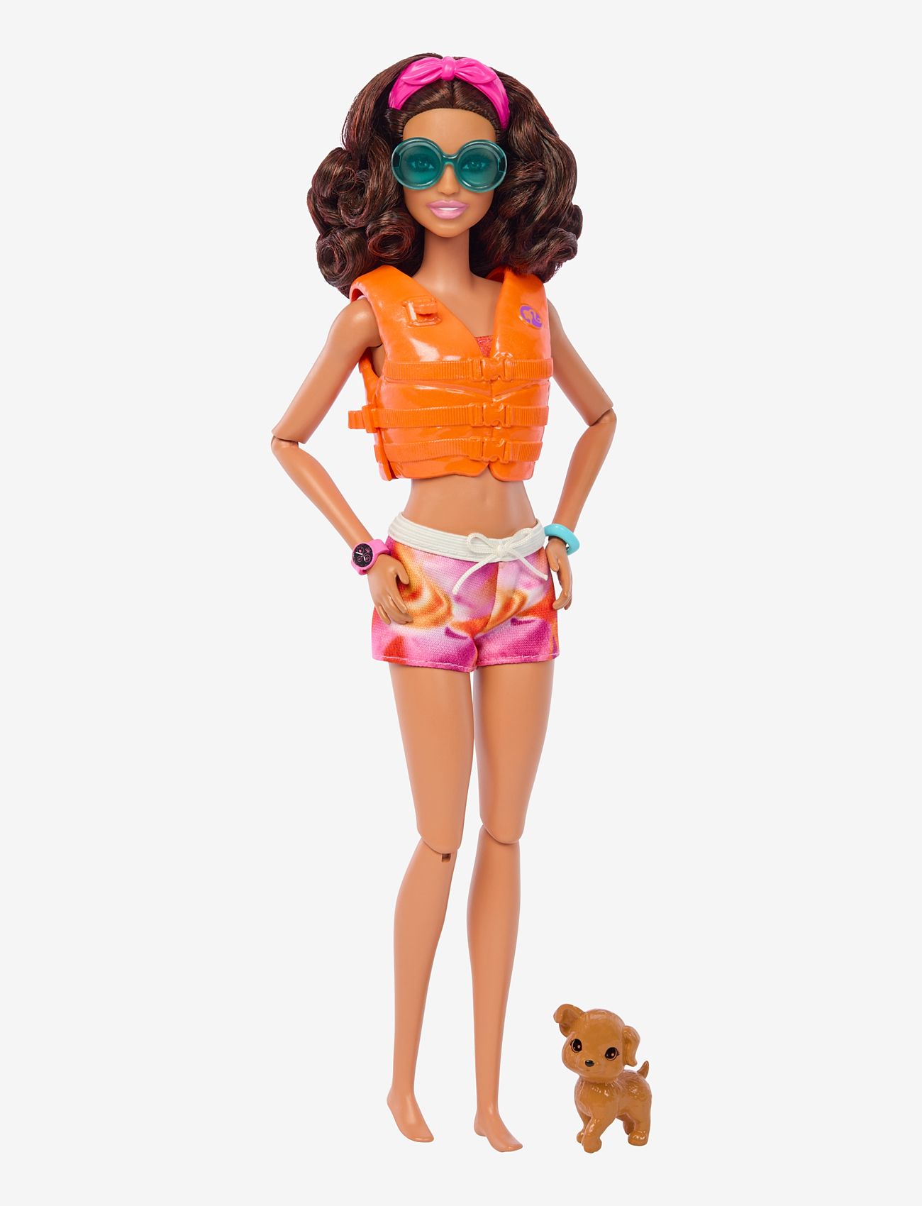 Barbie Doll With Surfboard And Puppy, Poseable Brunette Beach Doll