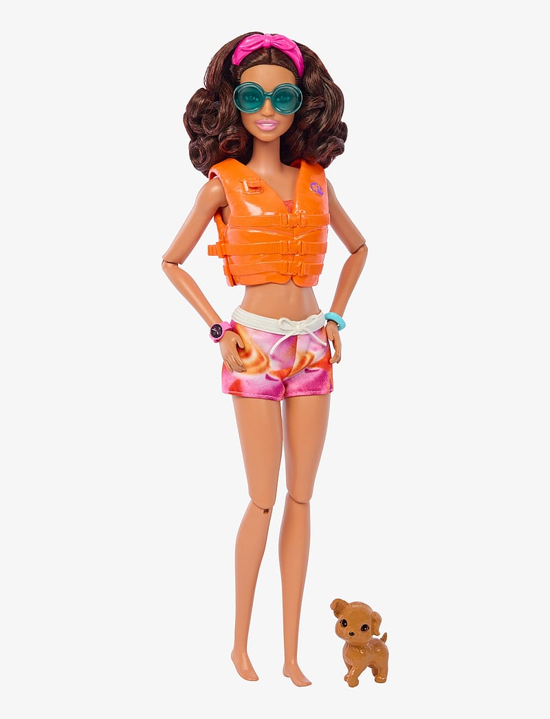 Barbie Doll With Surfboard And Puppy, Poseable Brunette Beach Doll