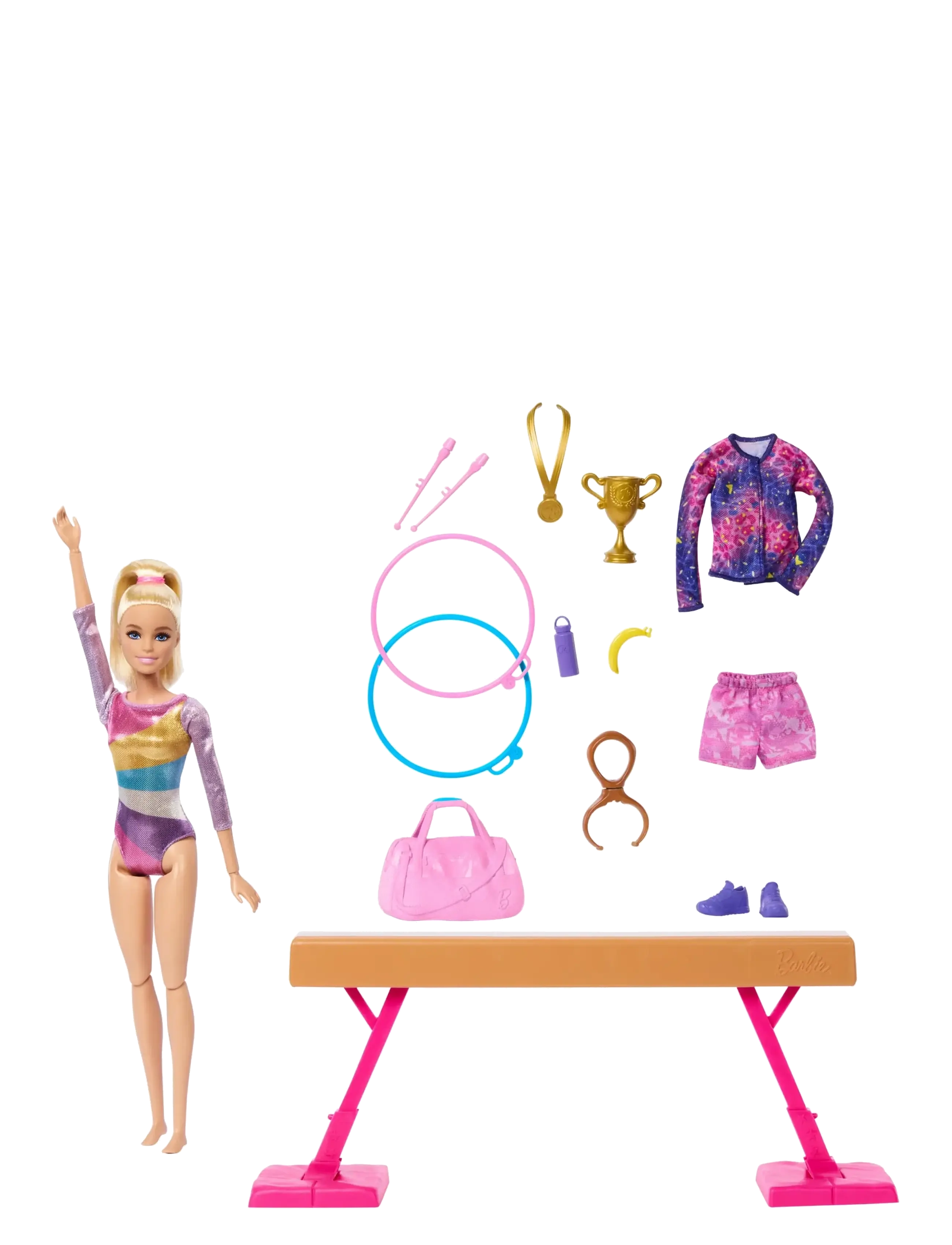 Barbie - Gymnastics Playset with Blonde Fashion Doll, Balance Beam, 10+ Accessories & Flip Feature - nuket - multicolor - 1