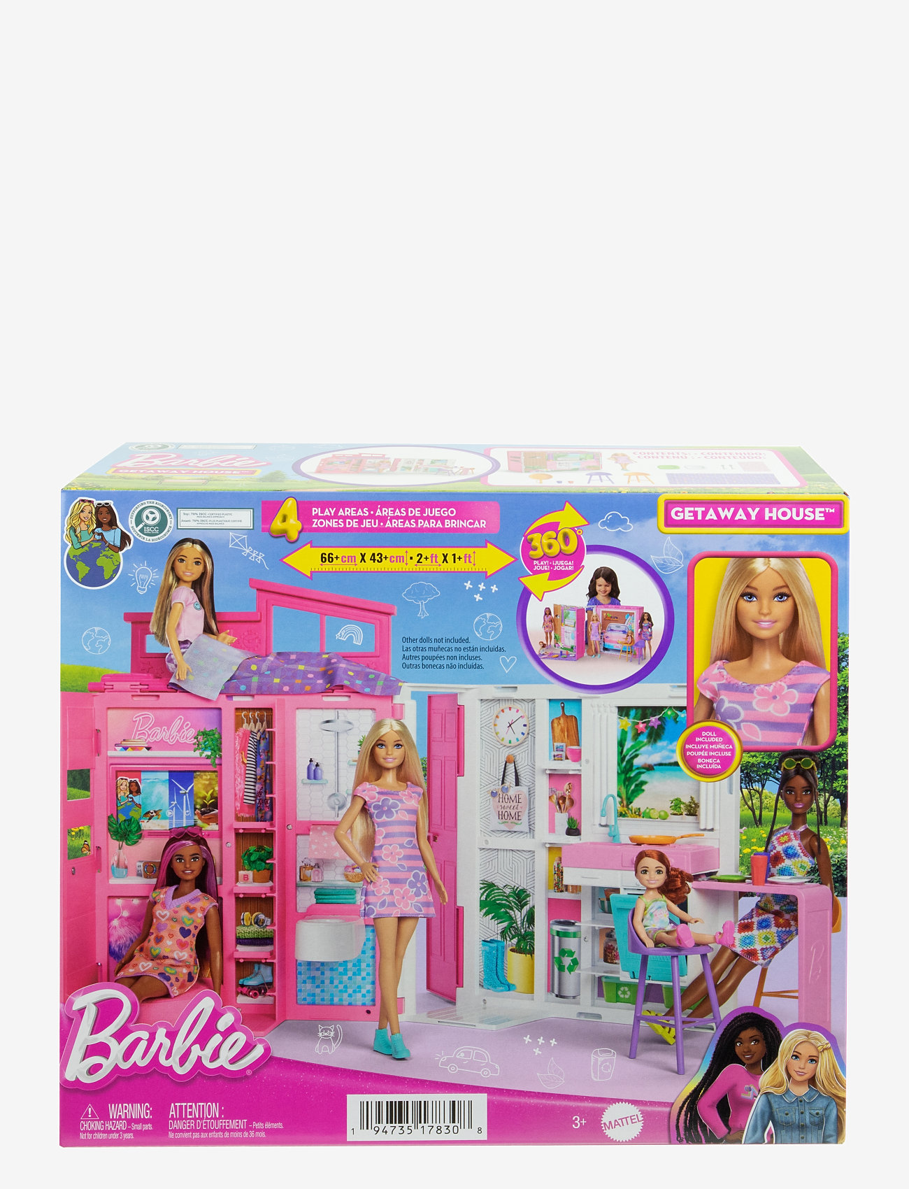 Barbie - Getaway Doll House with Doll, 4 Play Areas and 11 Decor Accessories - multi color - 0