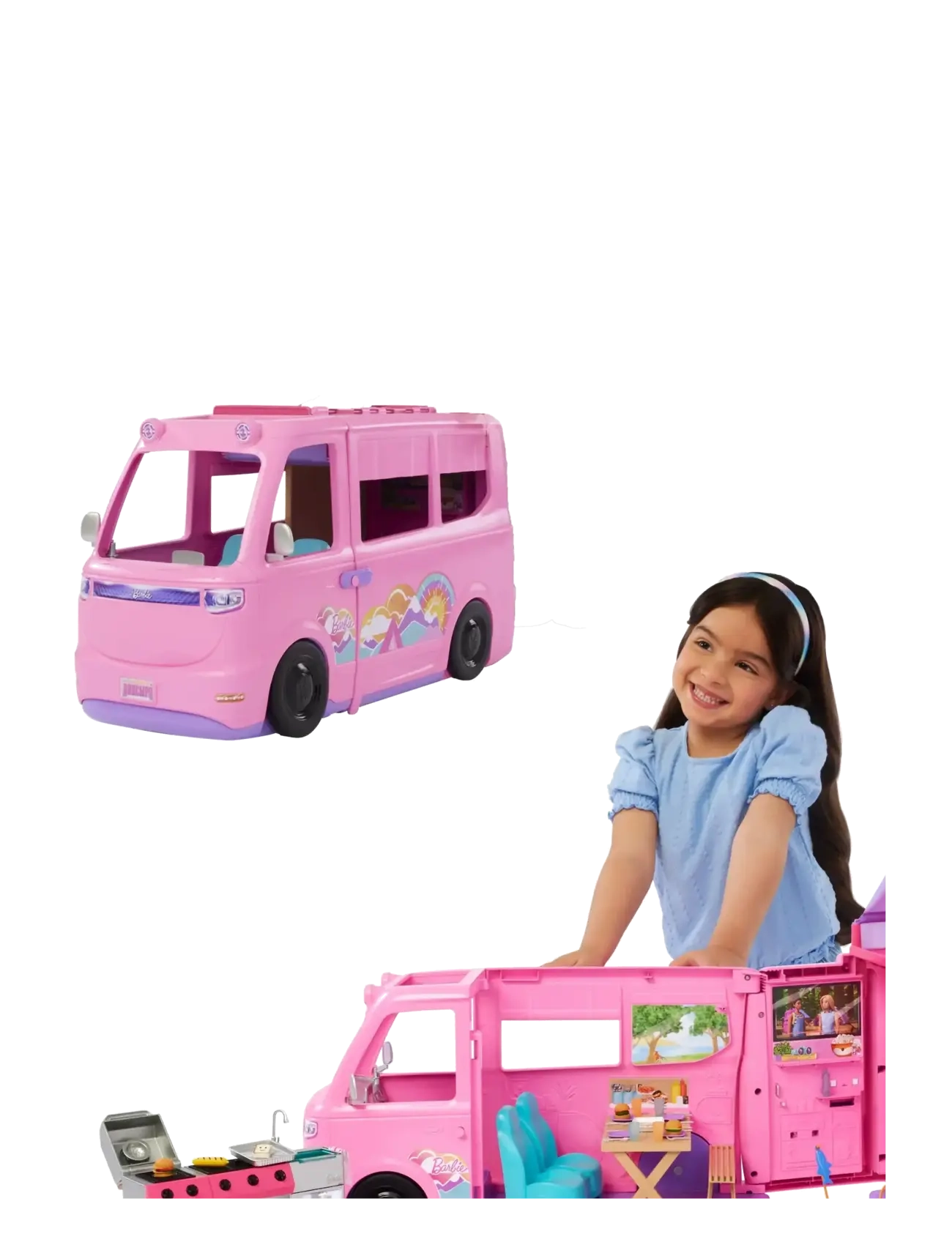 Barbie Dream Camper Playset with Roof Tent, BBQ Grill with Color-Change Feature & 60+ Accessories - Legetøj - MULTI COLOR / multi