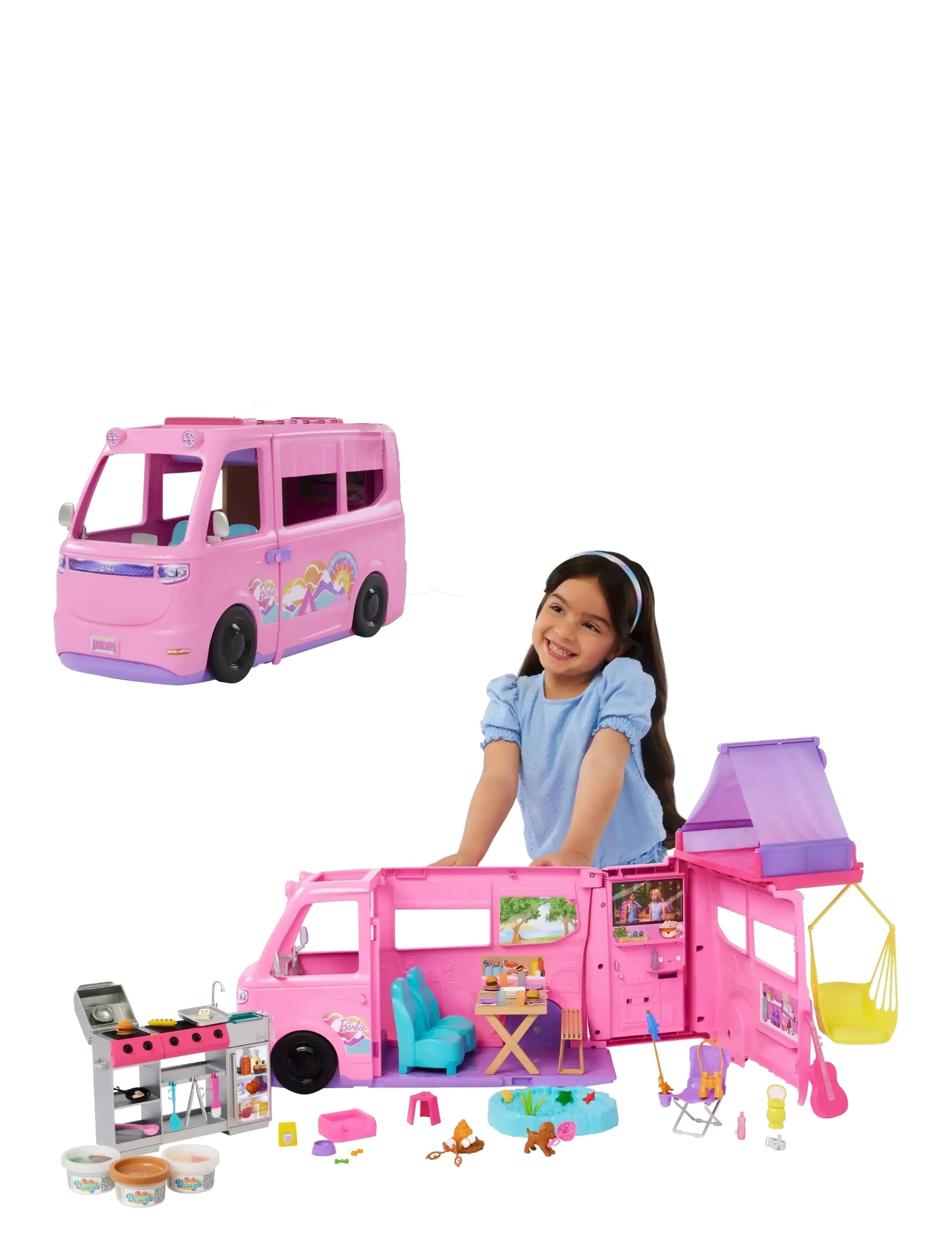 Barbie Dream Camper Playset with Roof Tent, BBQ Grill with Color-Change Feature & 60+ Accessories - Leksakssets & Figurer - MULTI COLOR / multi