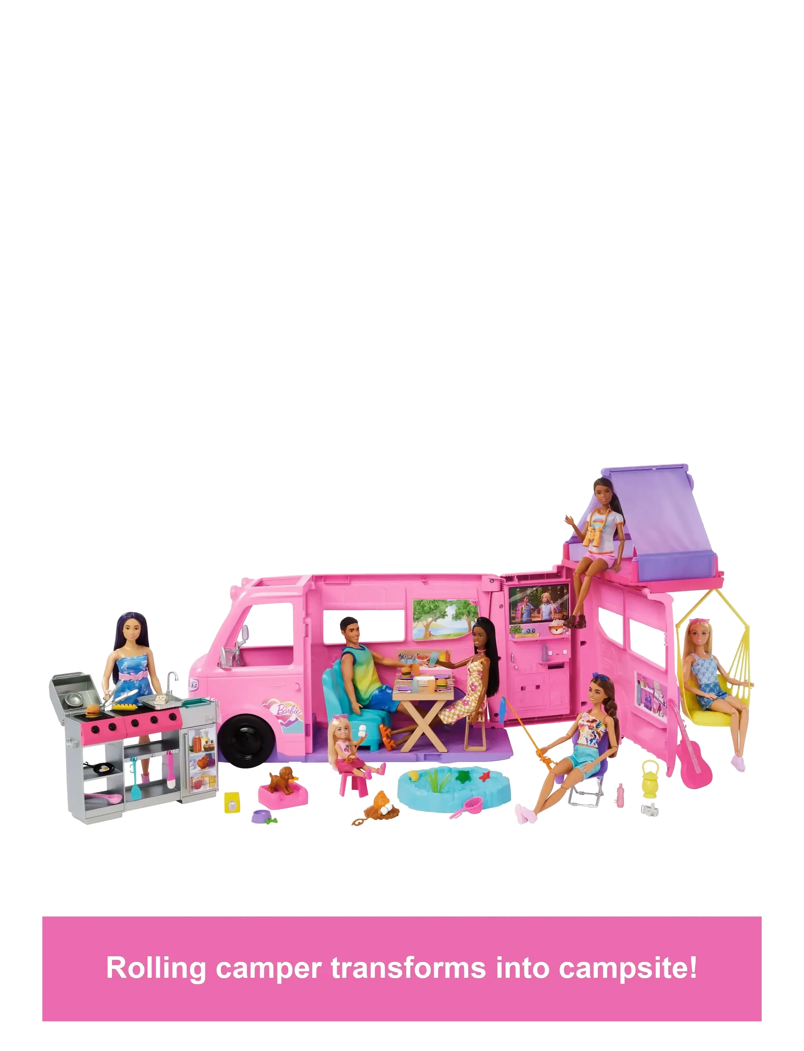 Barbie - Dream Camper Playset with Roof Tent, BBQ Grill with Color-Change Feature & 60+ Accessories - spiel-sets - multi color - 5