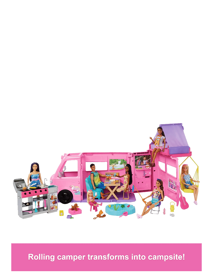 Barbie - Dream Camper Playset with Roof Tent, BBQ Grill with Color-Change Feature & 60+ Accessories - spiel-sets - multi color - 5