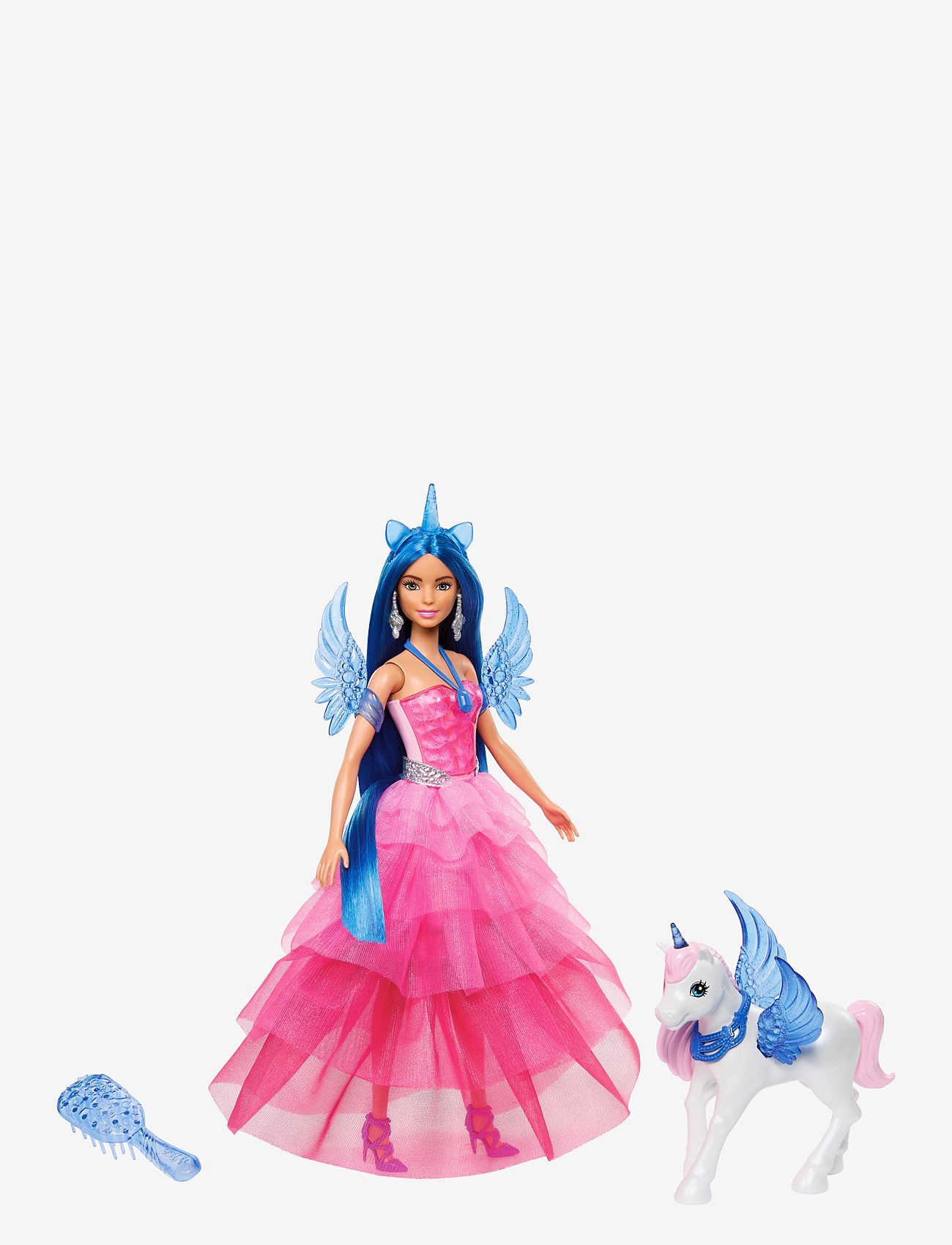 Barbie - A Touch of Magic Unicorn Toy, 65th Anniversary Doll with Blue Hair, Pink Gown & Pet Alicorn - nukud - multicolor - 0